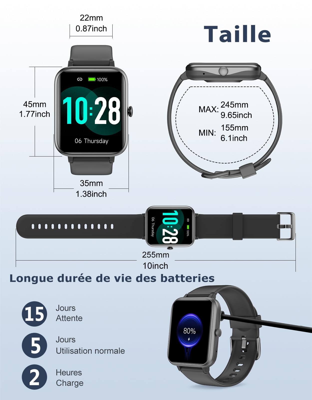 GRV montre connectée sport noire cardio GPS