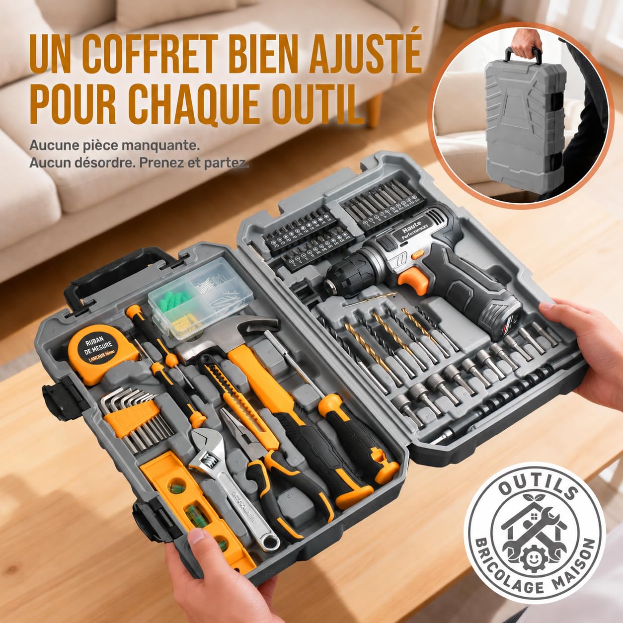 Hi-Spec Kit Outils 130 Pièces Perceuse 8V Gris