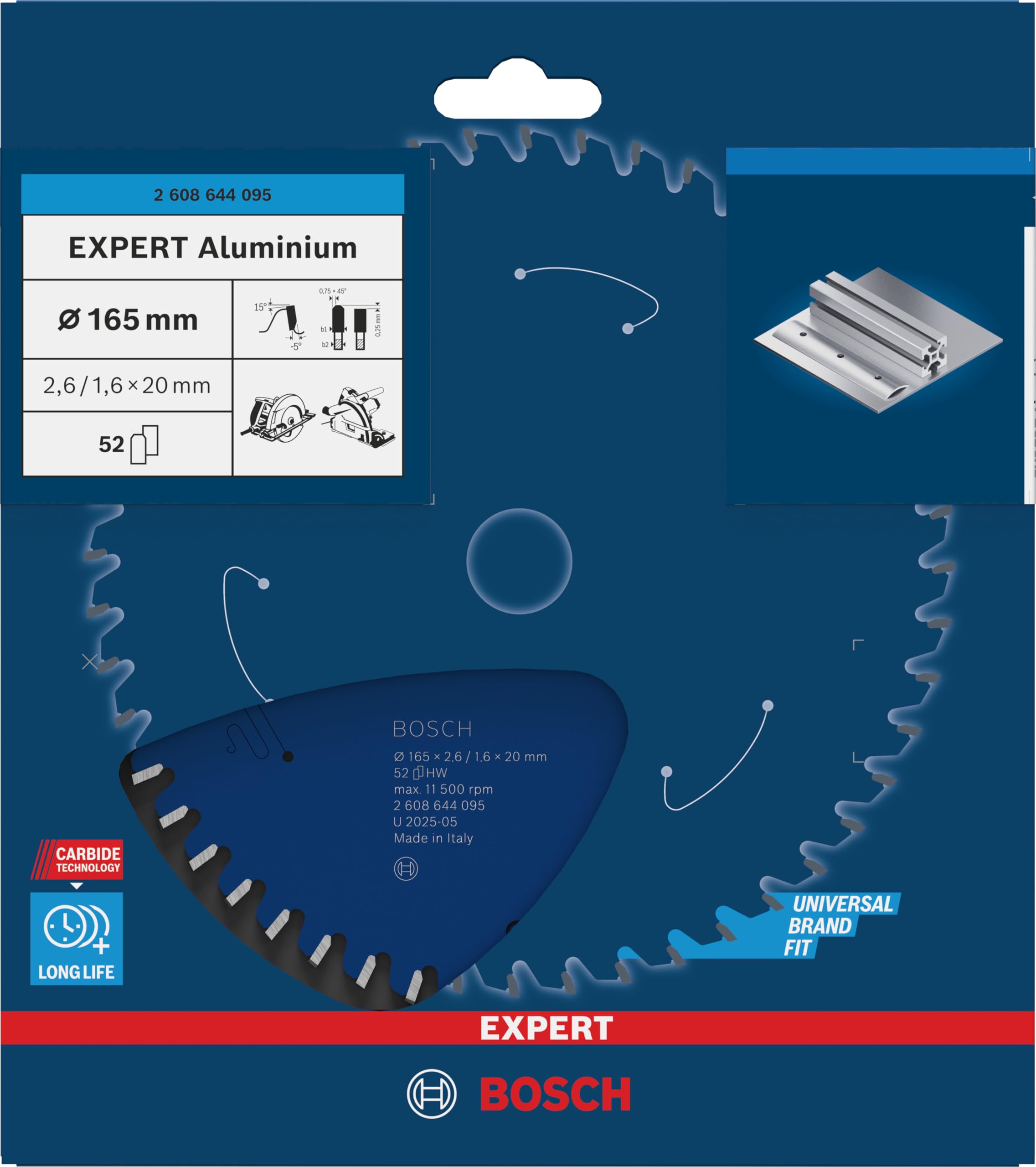 Bosch Expert Aluminium 165 x 20 mm 52 dents lame circulaire alu
