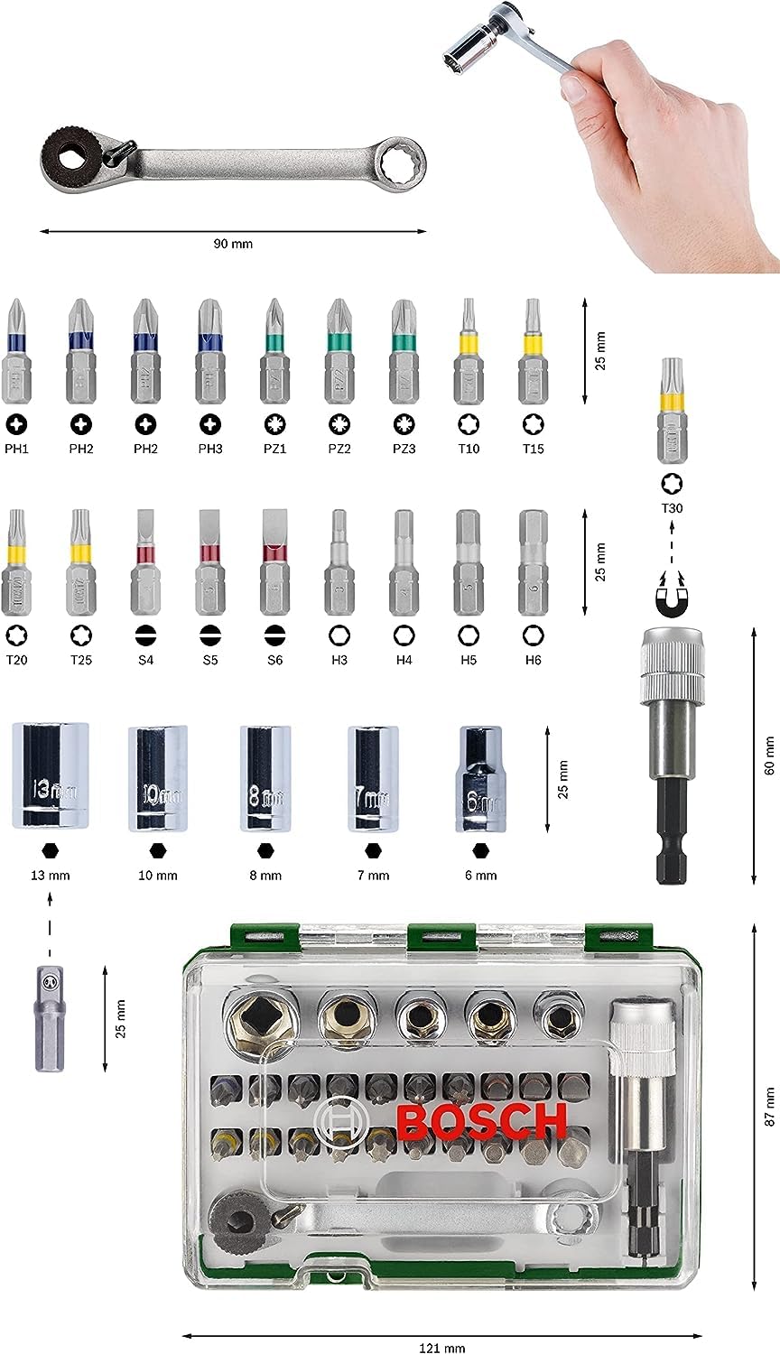 Bosch 2607017160 coffret cliquet 27 pièces code couleur