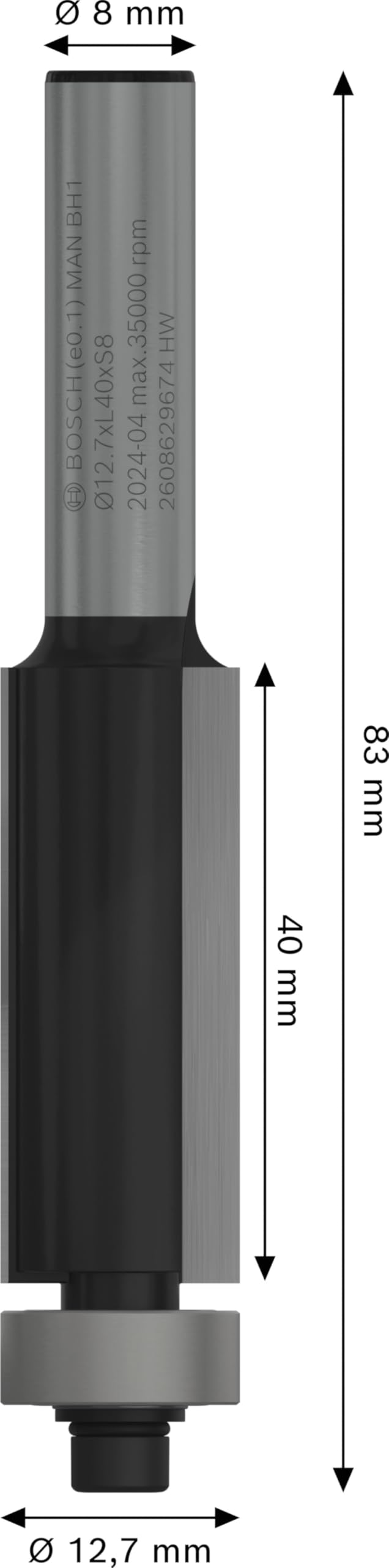 Bosch PRO Fraise à araser roulement 12,7x40mm 8mm