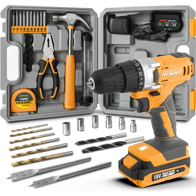 Hi-Spec Drill Drivers Perceuse 18V jaune coffret 30 pièces