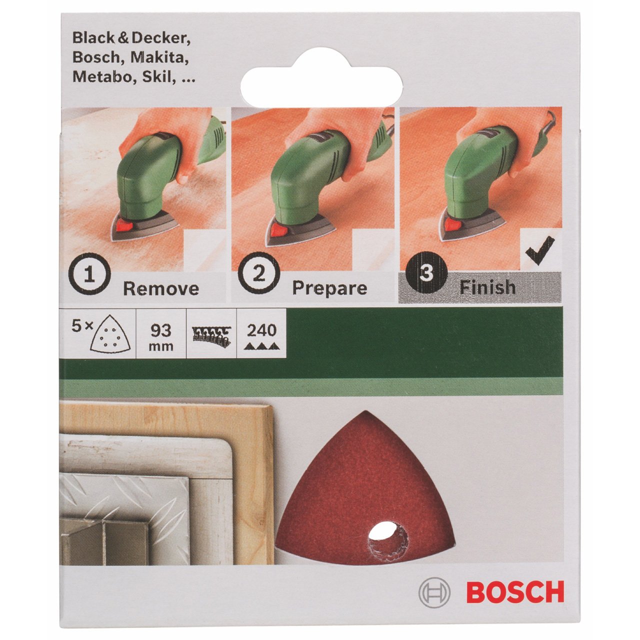 Bosch feuilles abrasives delta 93 mm grain 240 lot 5