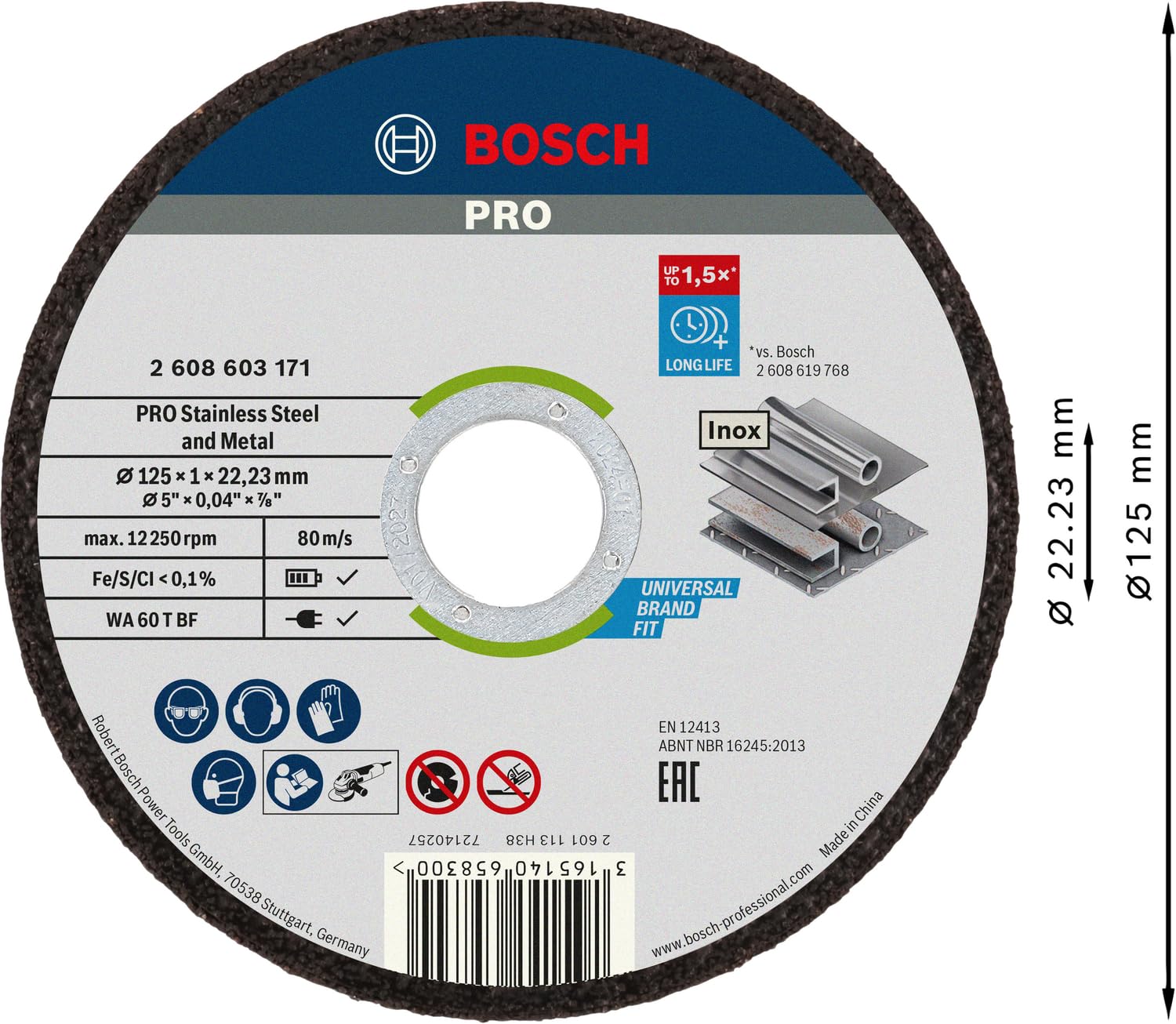 Bosch 10 Disques Tronçonner Inox Ø 125 mm Meuleuse