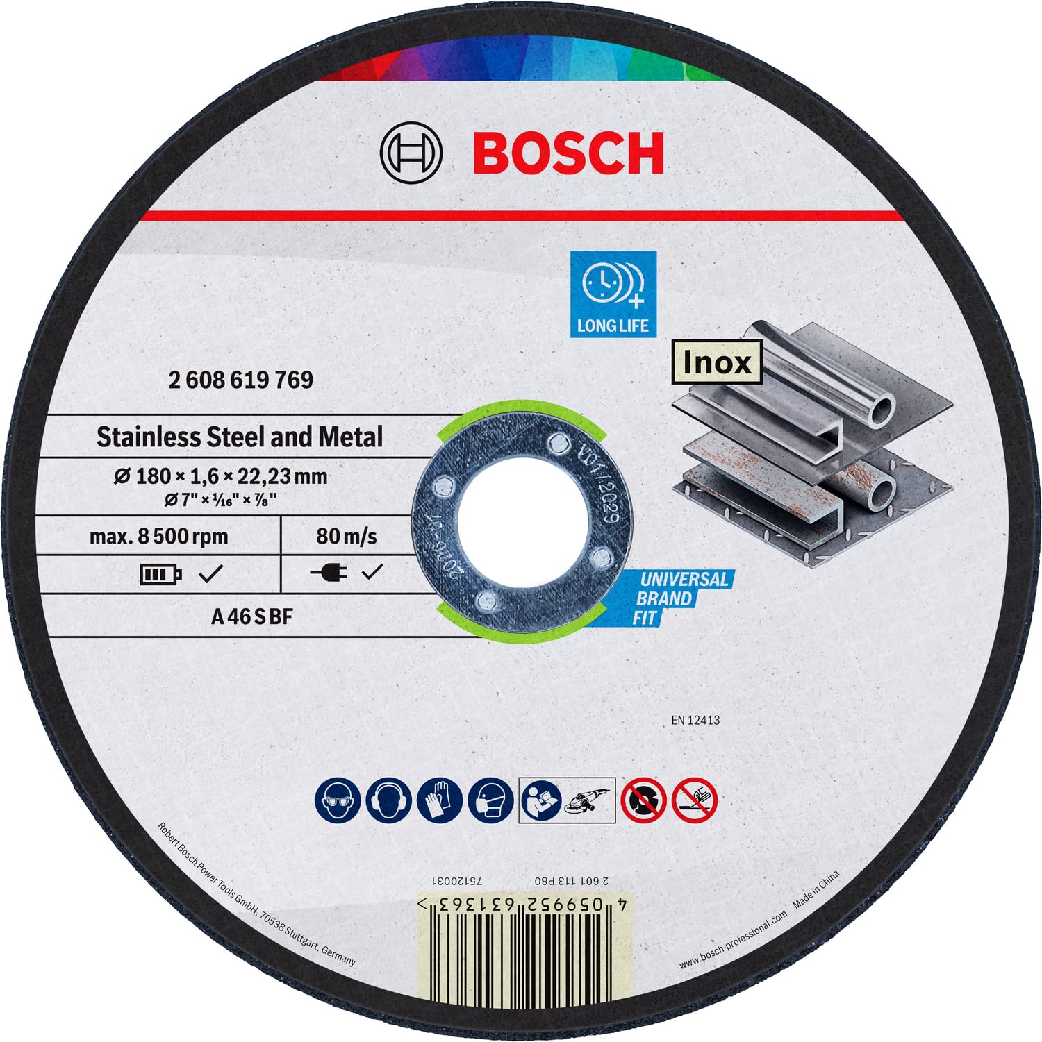 Bosch Long Life disque à tronçonner 115 mm inox et métal