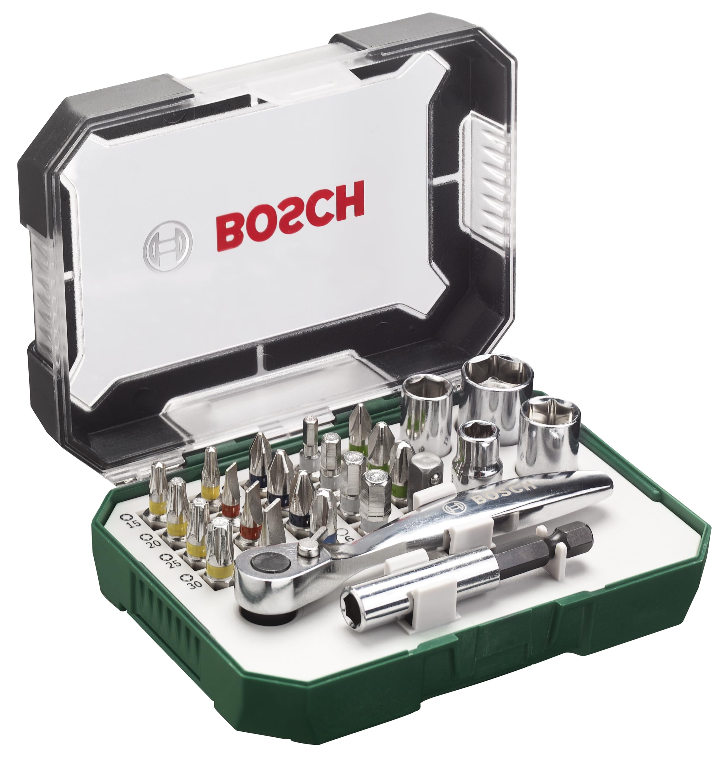 Bosch Jeu 26 embouts tournevis extra dur + cliquet