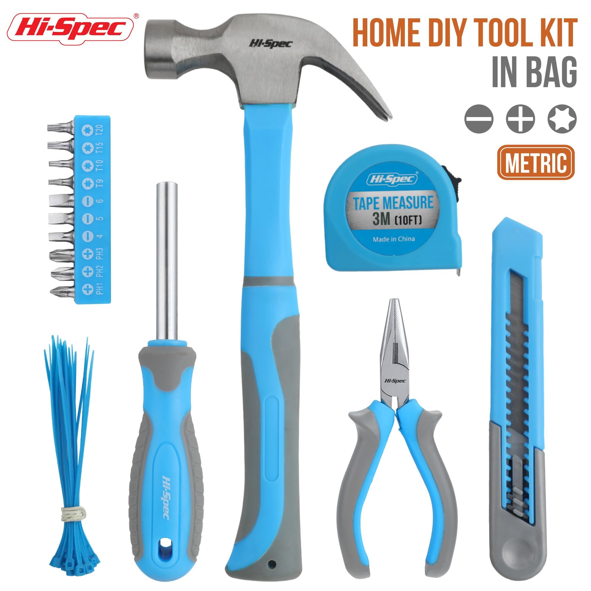 Hi-Spec Kit outils bleu 16 pièces sac maison