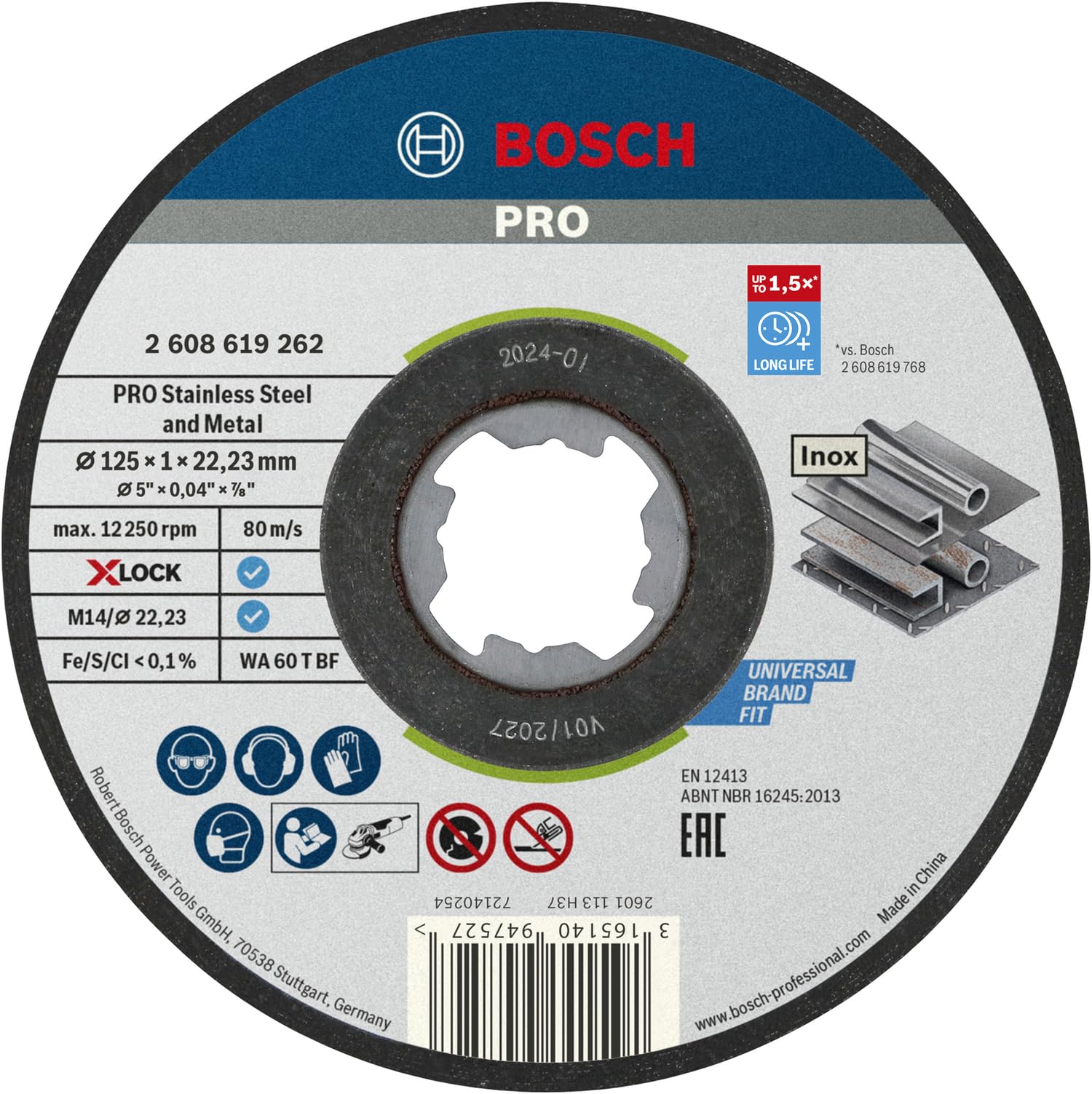 Bosch Disques disque à tronçonner inox 125x1 mm X-Lock x10