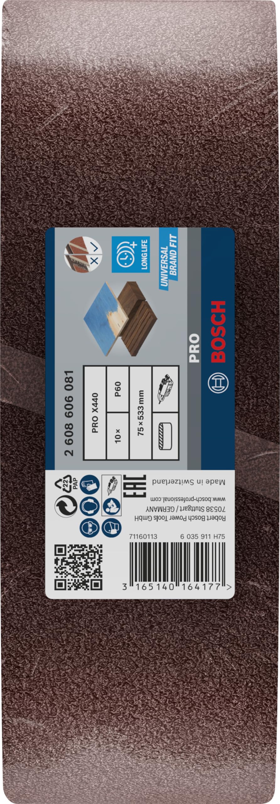 Bosch PRO X440 bande abrasive bois 75x533 G60 lot 10