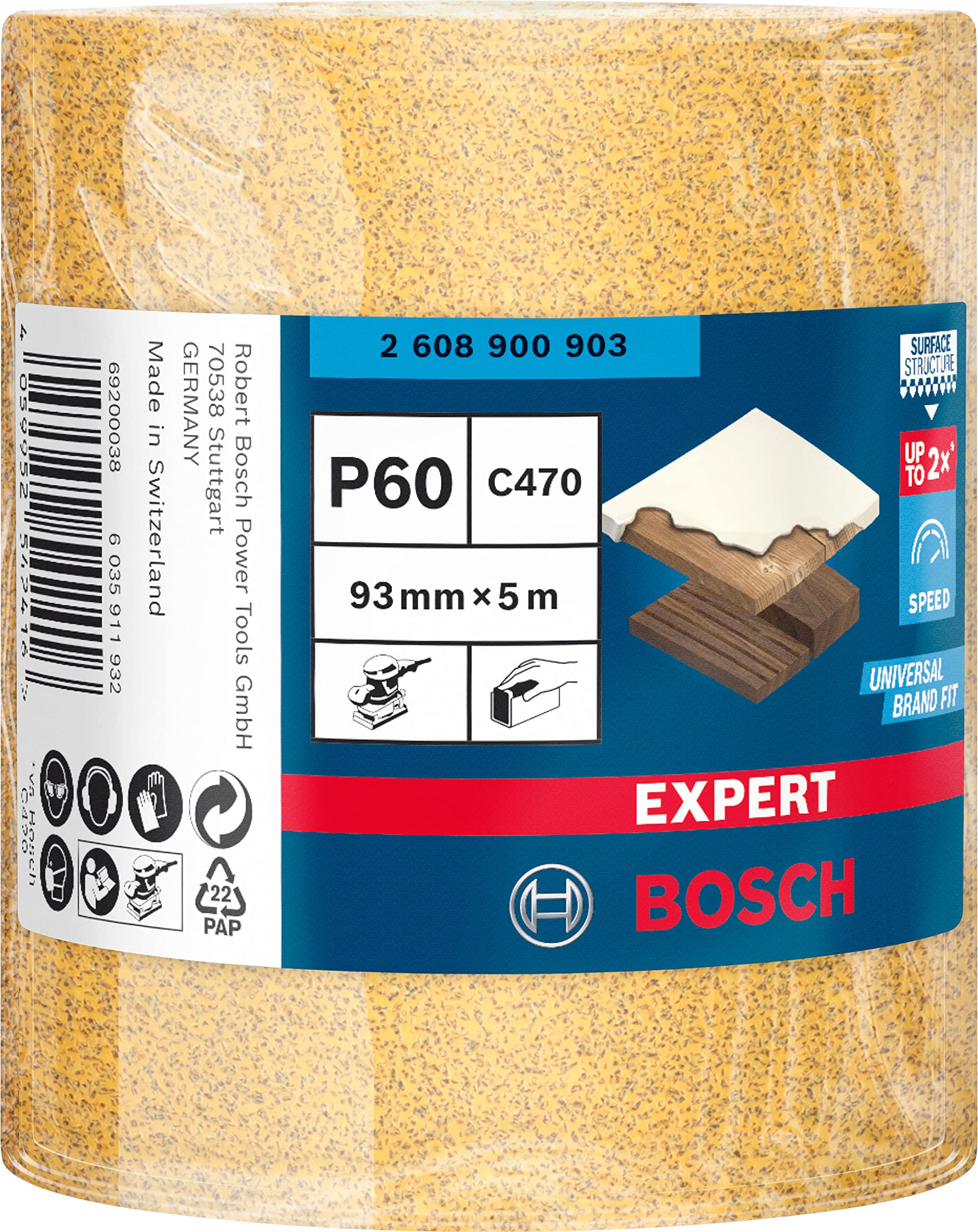 Bosch EXPERT C470 rouleau abrasif ponçage G60 93mm 5m