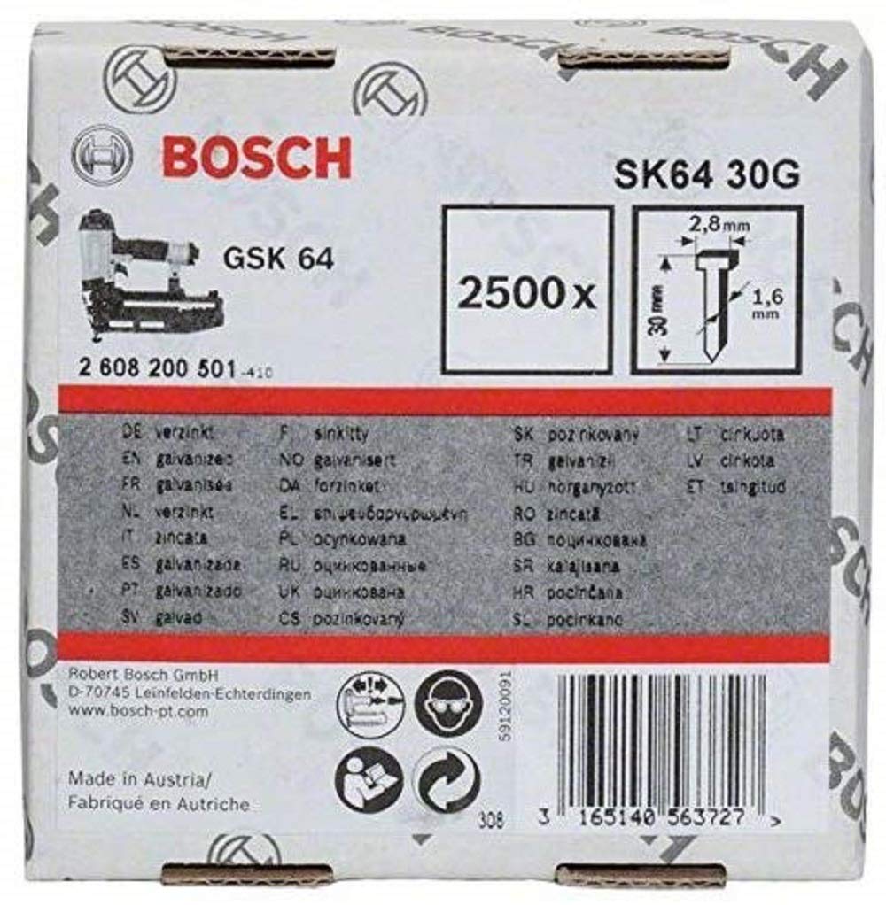 Bosch pointes galvanisées 63 mm x 2 mm lot 2500