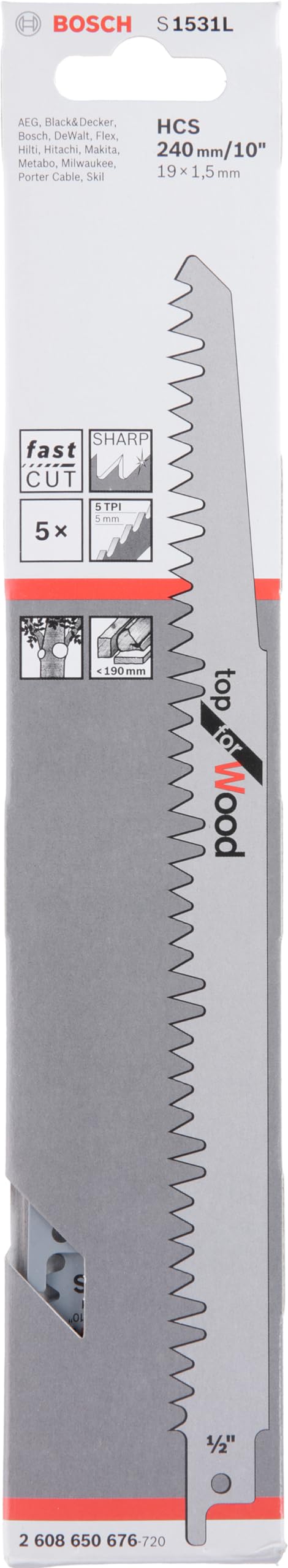 Bosch S 1531 L lames scie sabre bois 240 mm 5 pièces