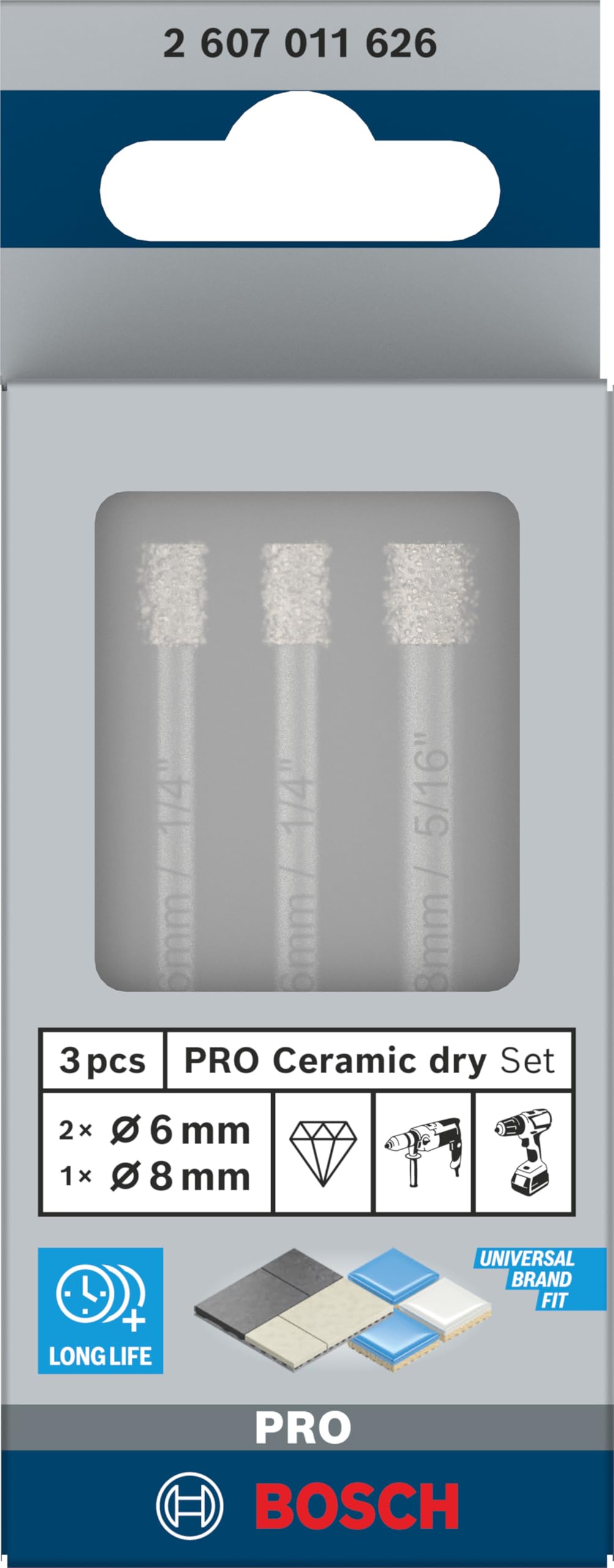Bosch Expert Ceramic Dry forets diamant 6/6/8 mm x3
