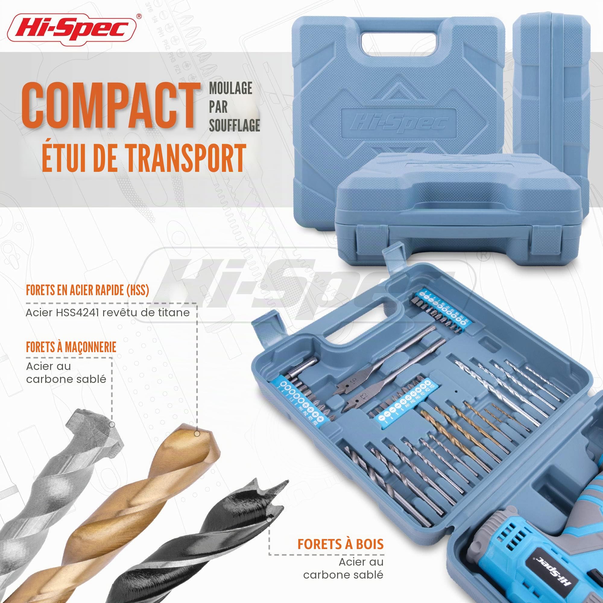 Hi-Spec Drill Drivers perceuse 12V bleue 50 pièces