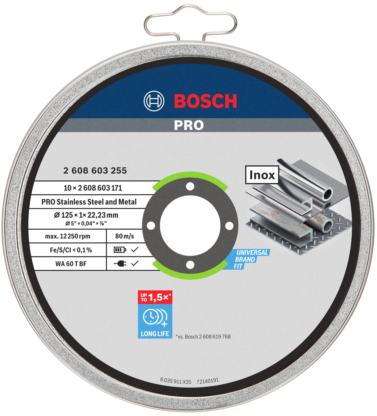 Bosch 10 Disques Tronçonner Inox Ø 125 mm Meuleuse