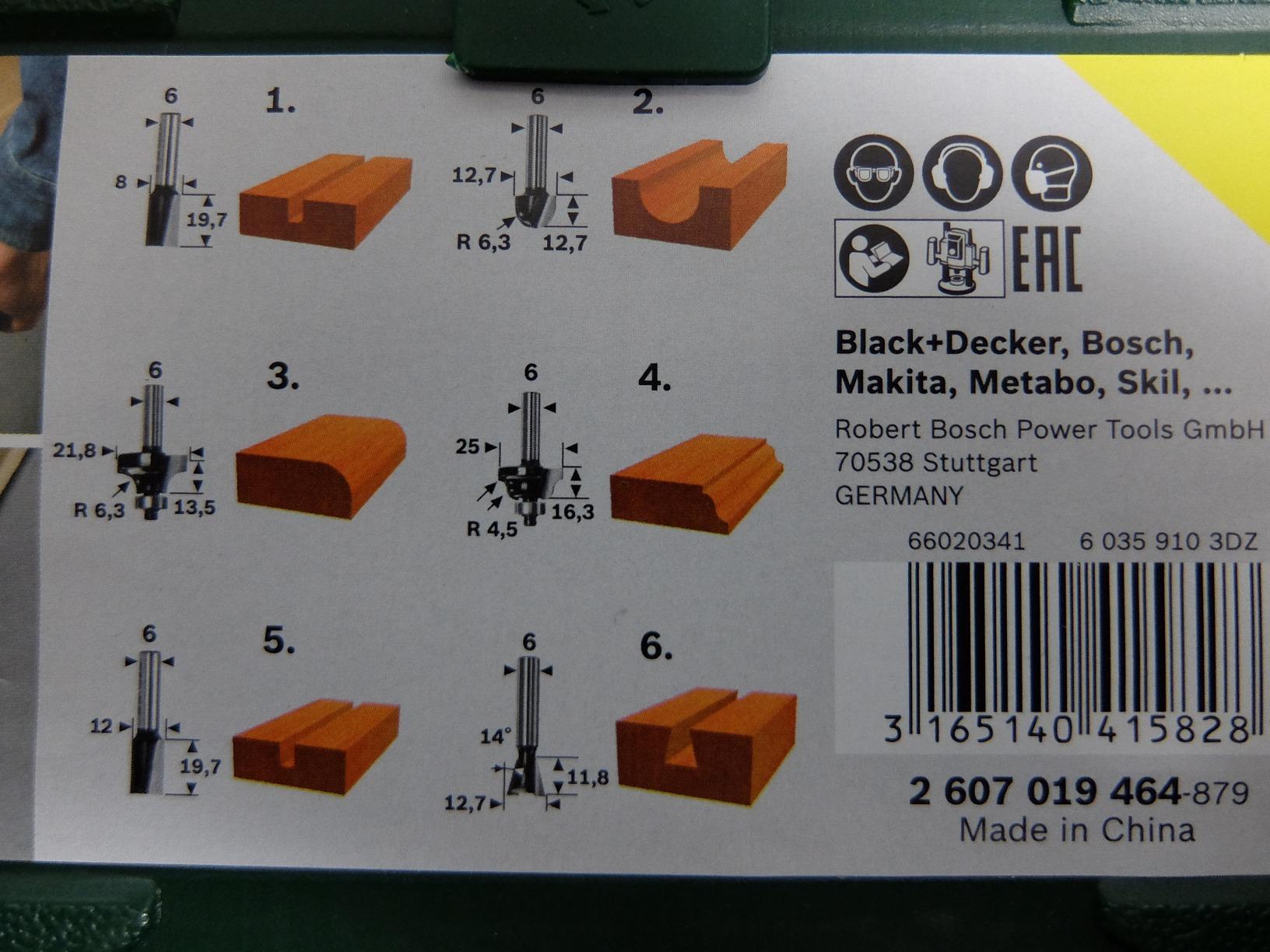 Bosch coffret 6 fraises carbure bois queue 6 mm défonceuse