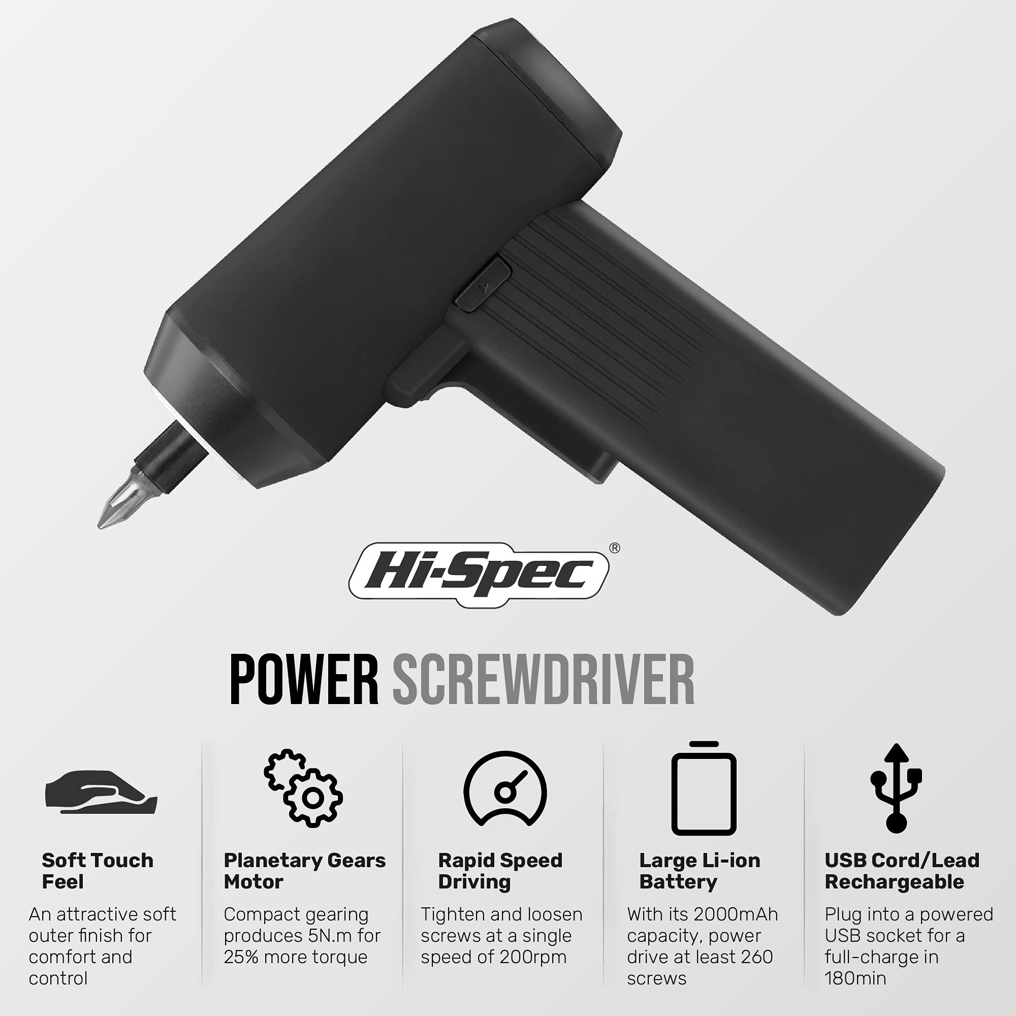 Hi-Spec visseuse sans fil 3,6V noire 33 embouts USB
