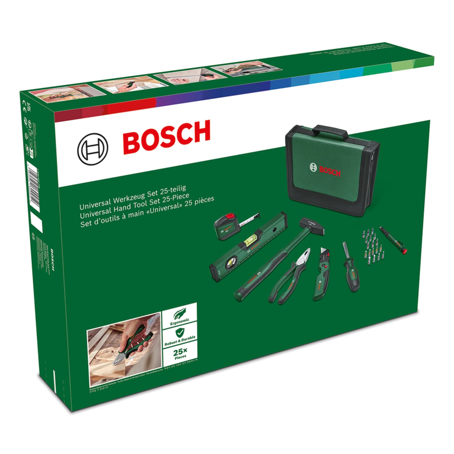 Bosch Universal set 25 outils à main marteau pince sac tissu
