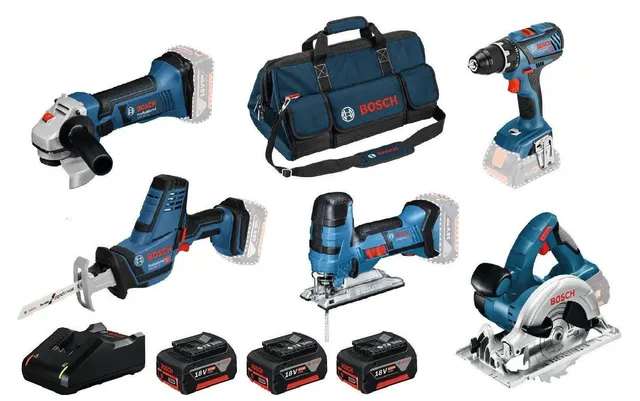 Bosch Set 5 outils 18V GSR+GST+GWS+GKS+GSA 3x4,0Ah