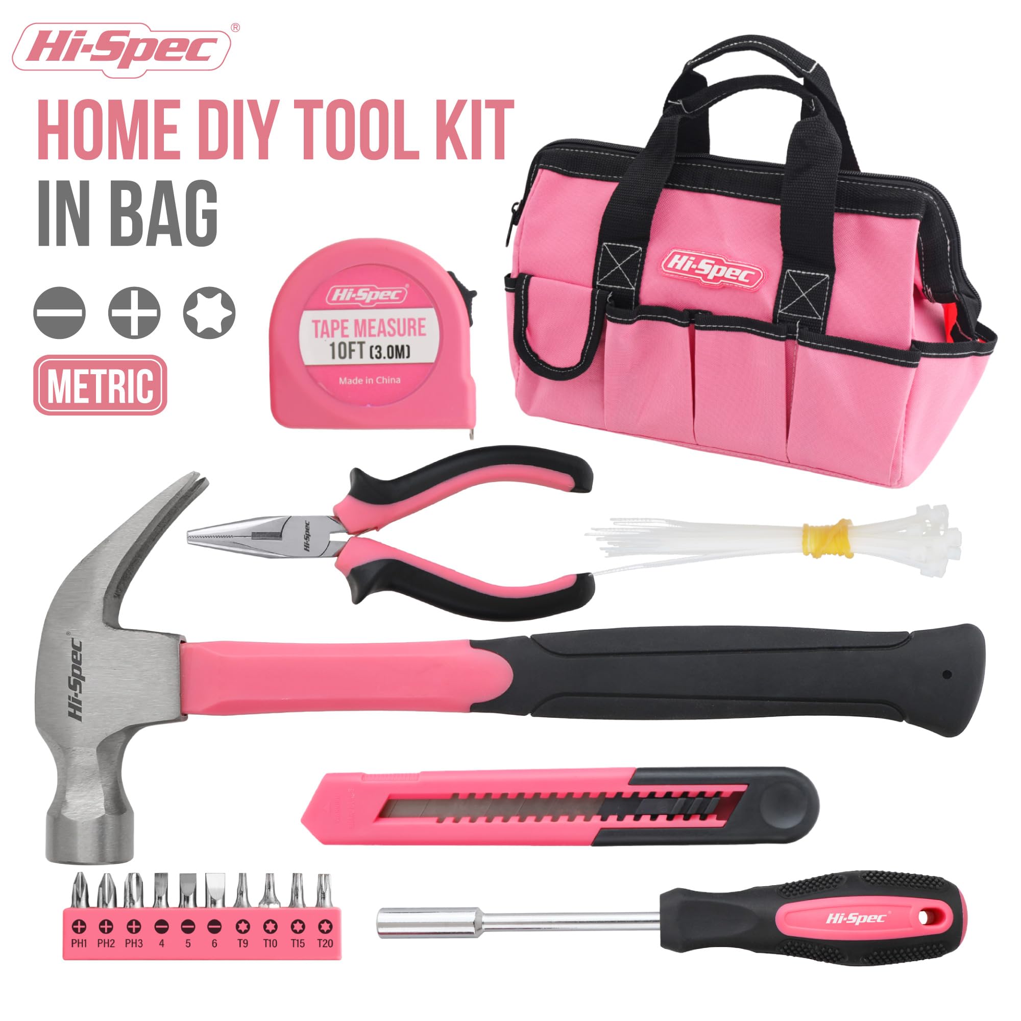 Hi-Spec Tool Kits kit outils 16 pièces rose sac zippé