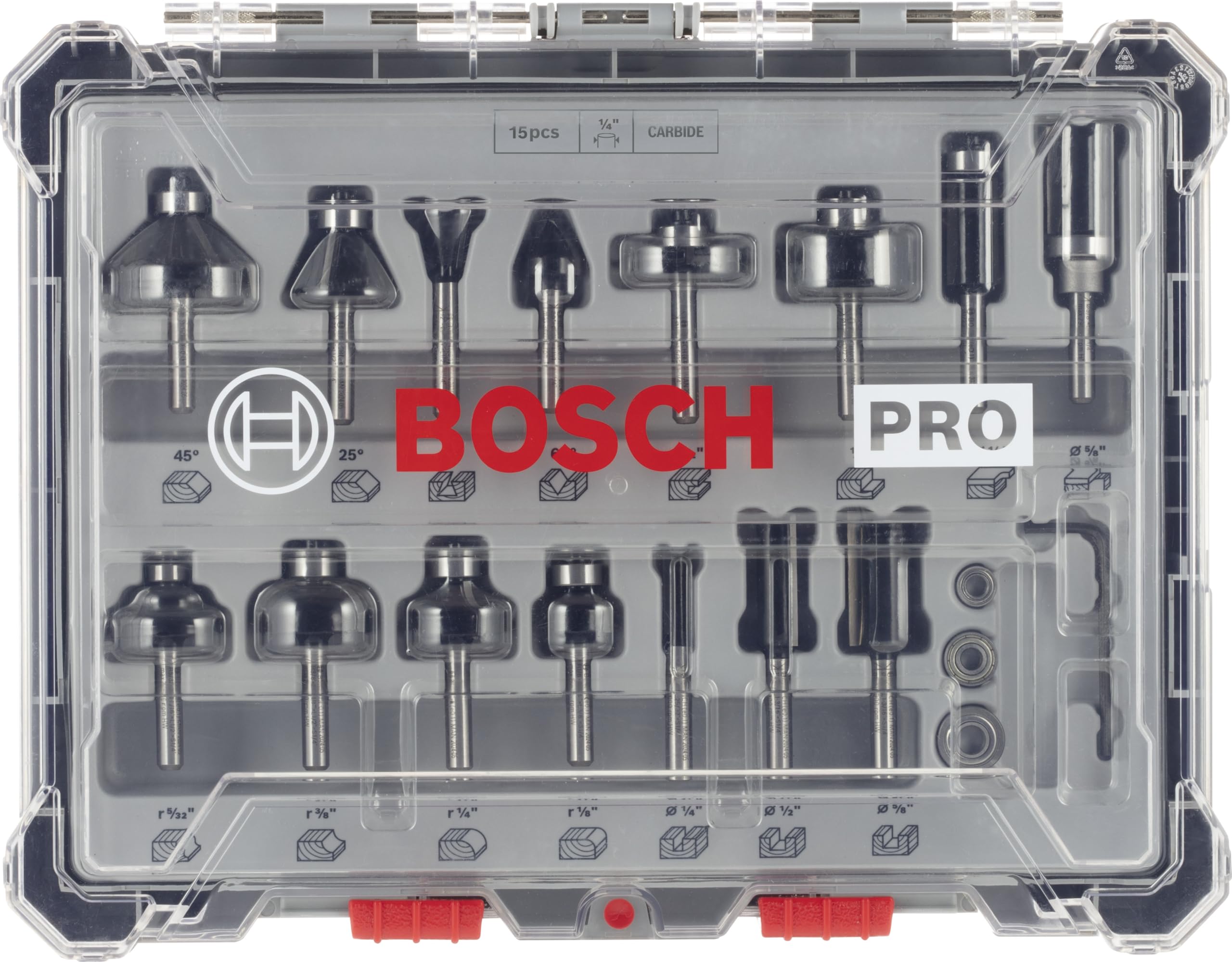 Bosch Fraises PRO Kit 15 Fraises Mixtes Bois 6,35 mm