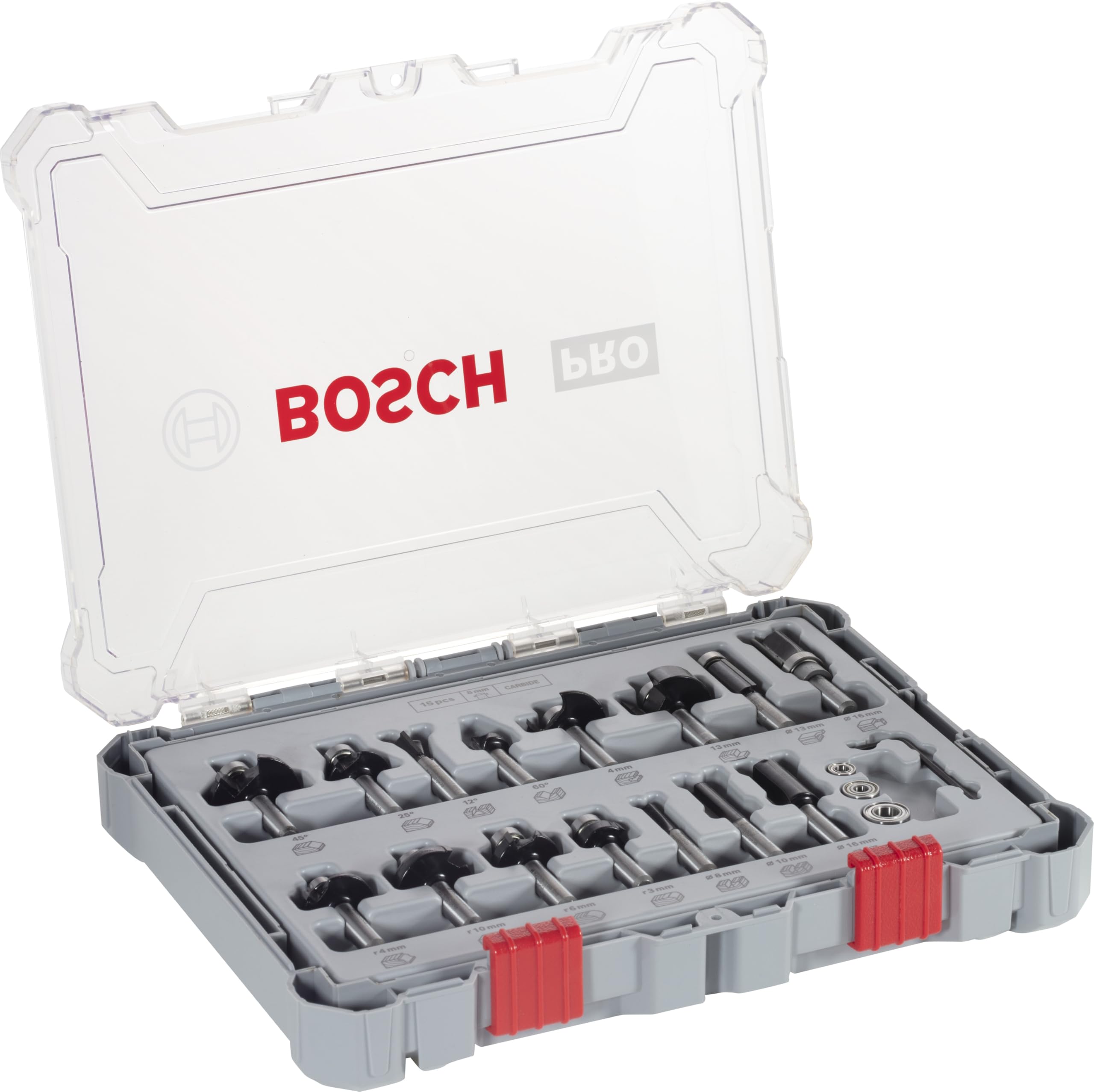 Bosch PRO kit fraises mixtes bois 15 pcs 8 mm