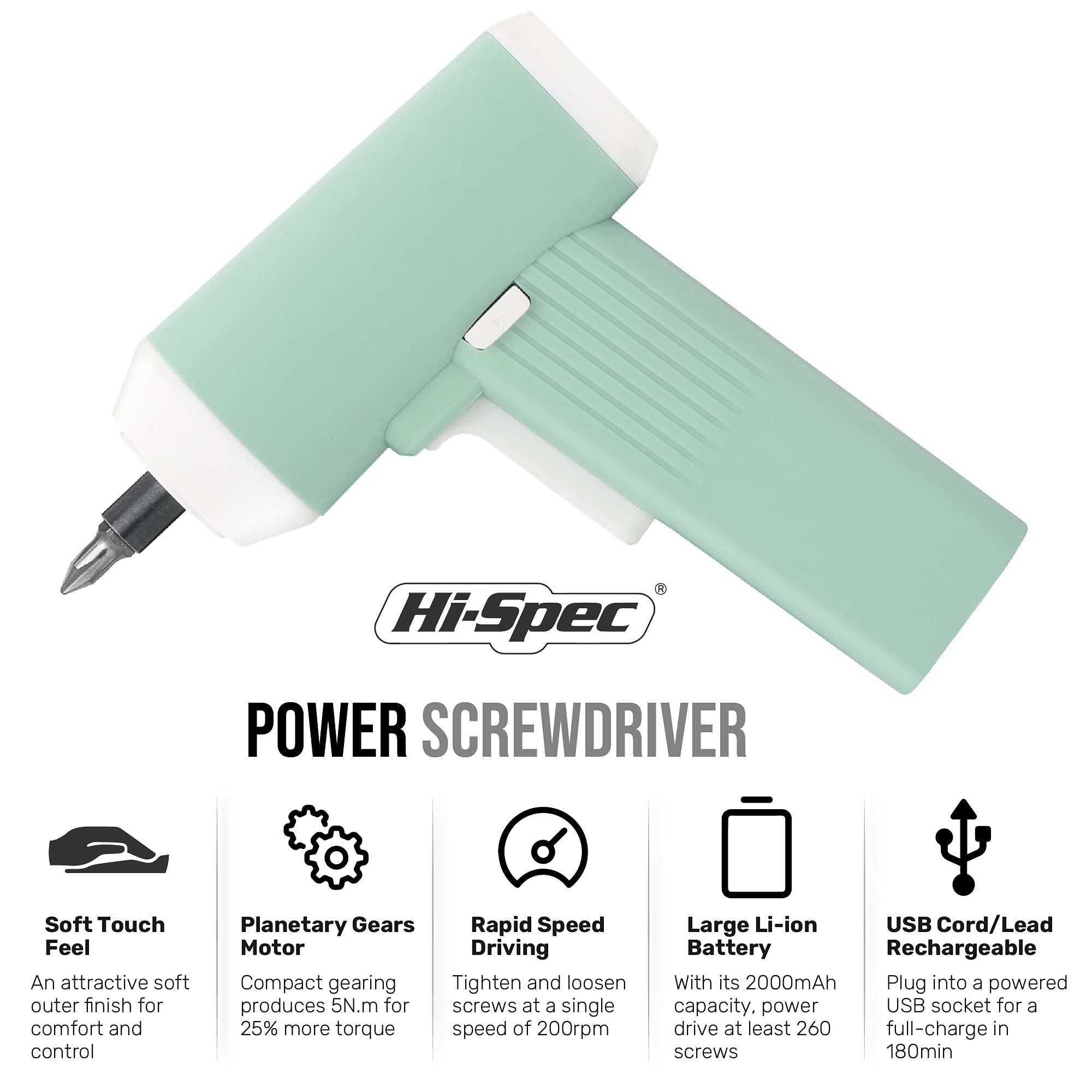 Hi-Spec Tournevis électrique 3.6V vert menthe 33 embouts