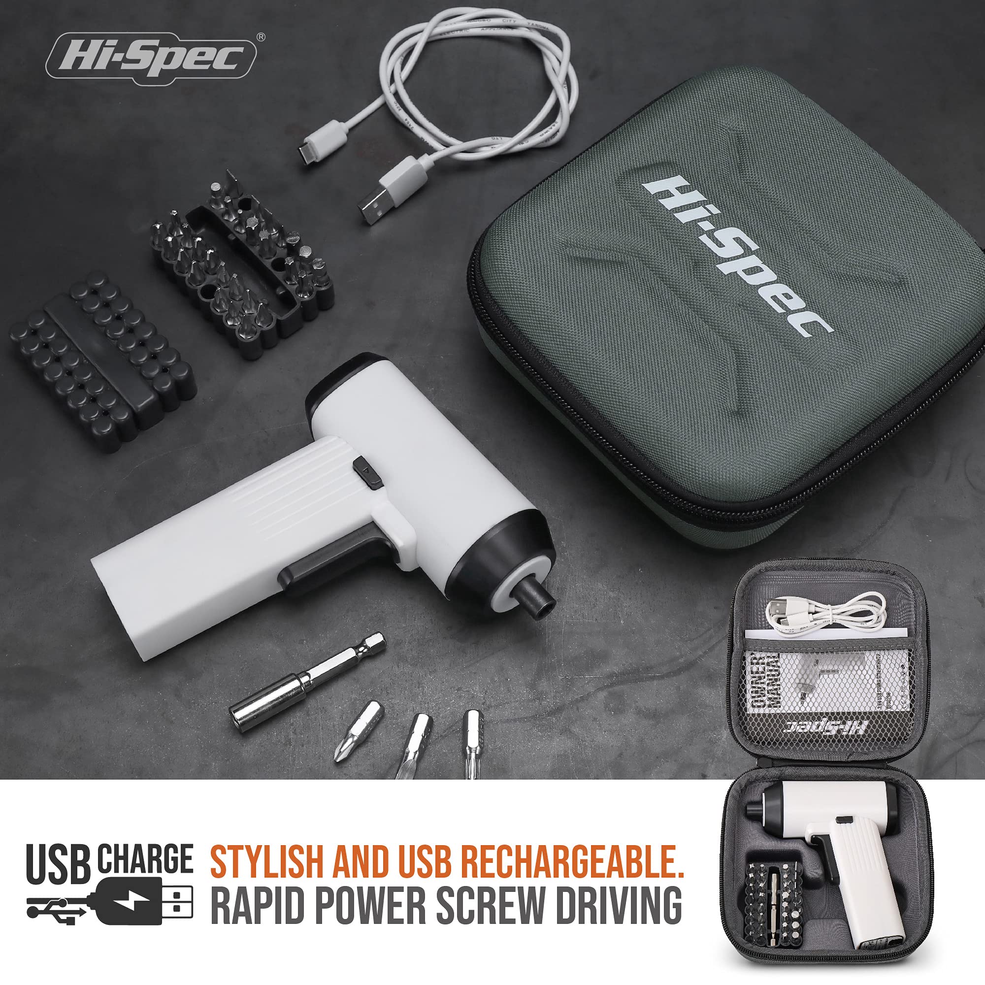 Hi-Spec visseuse sans fil 3,6V 33 embouts USB housse