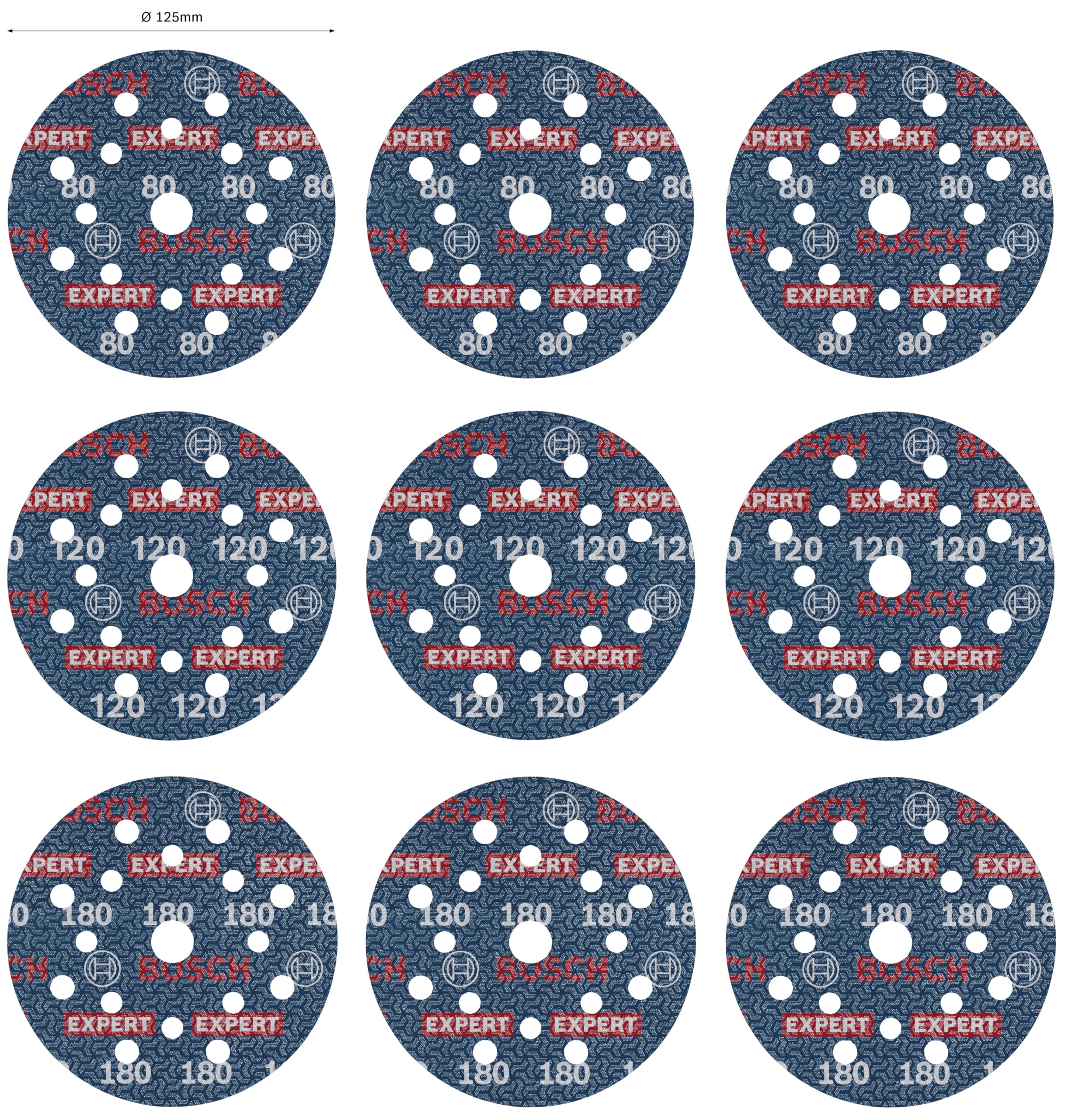 Bosch EXPERT O780 disques film 125 mm grains 80-180 x9