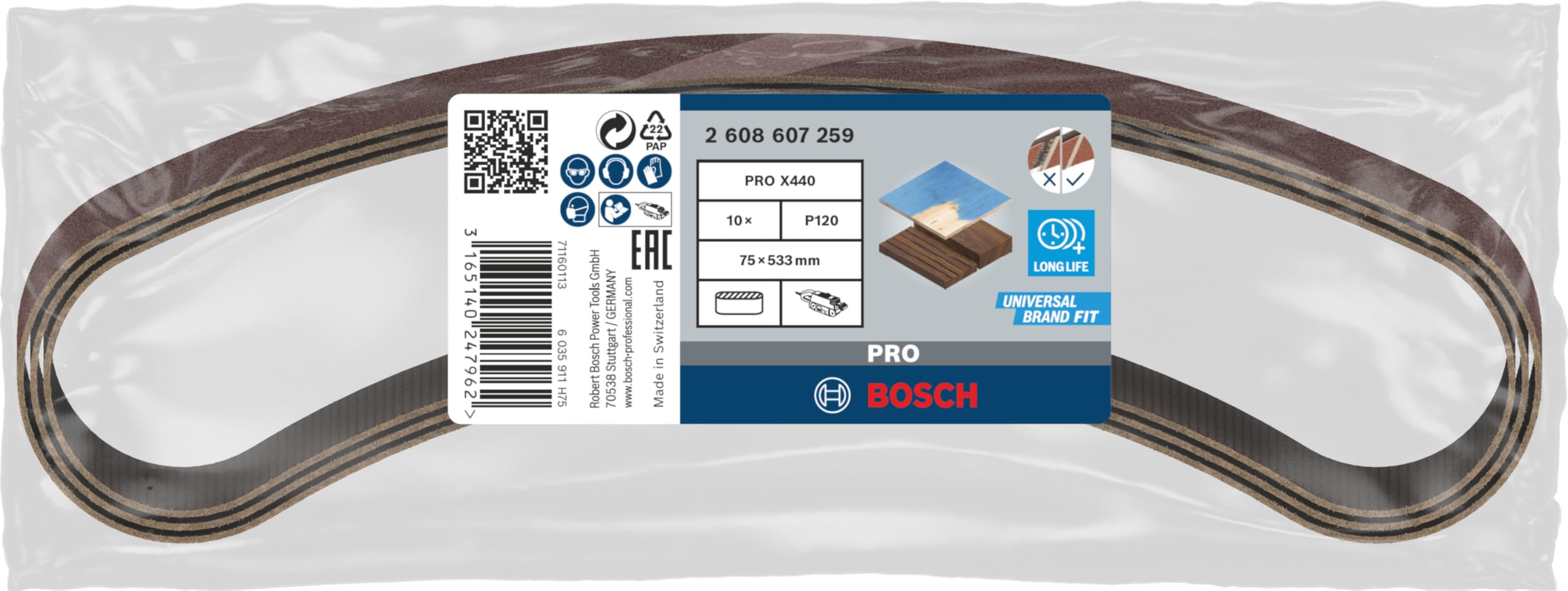 Bosch X440 bandes abrasives 75x533 G120 bois peinture