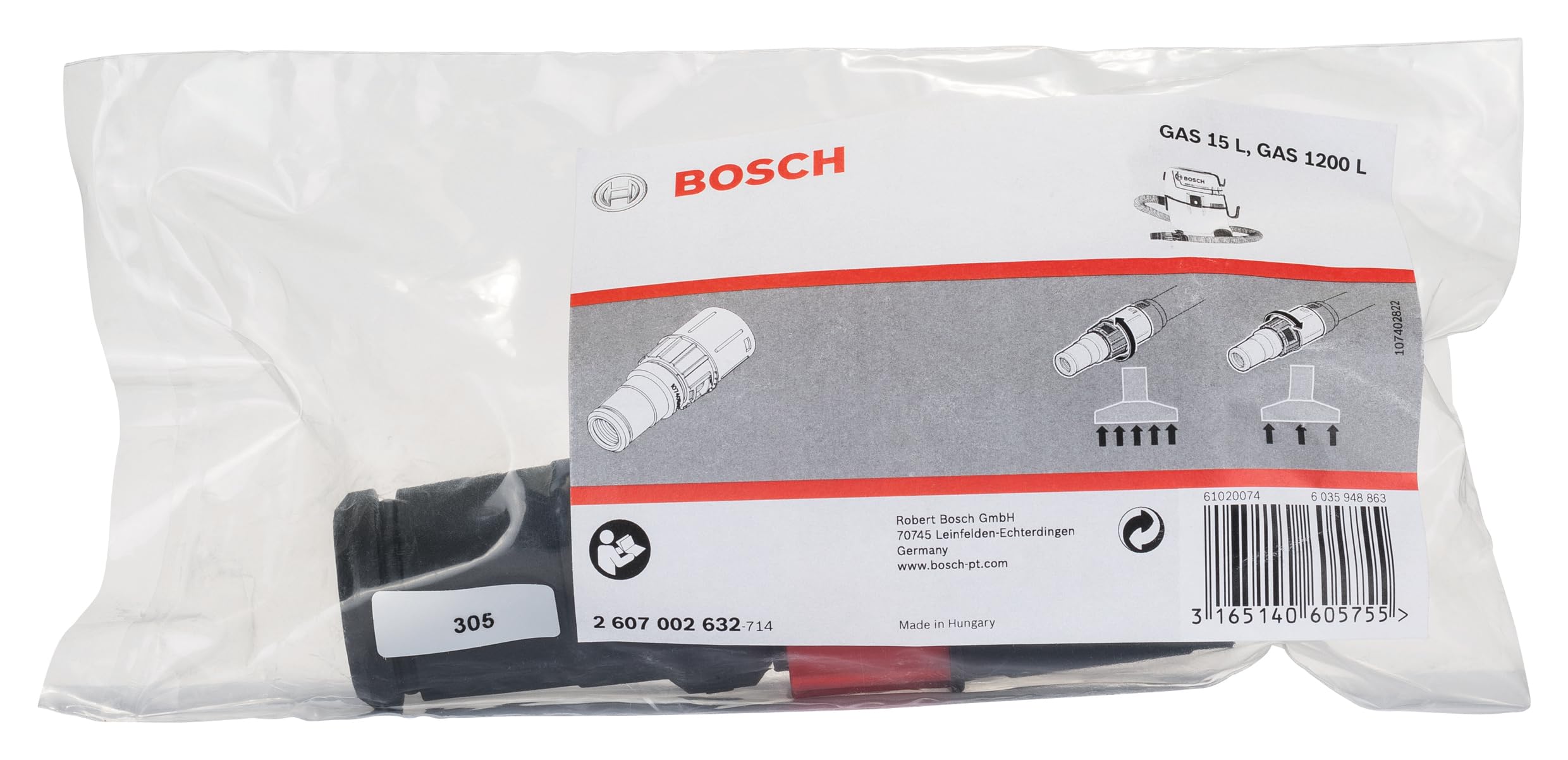 Bosch 2607002632 Adaptateur aspirateur GAS 15 L noir