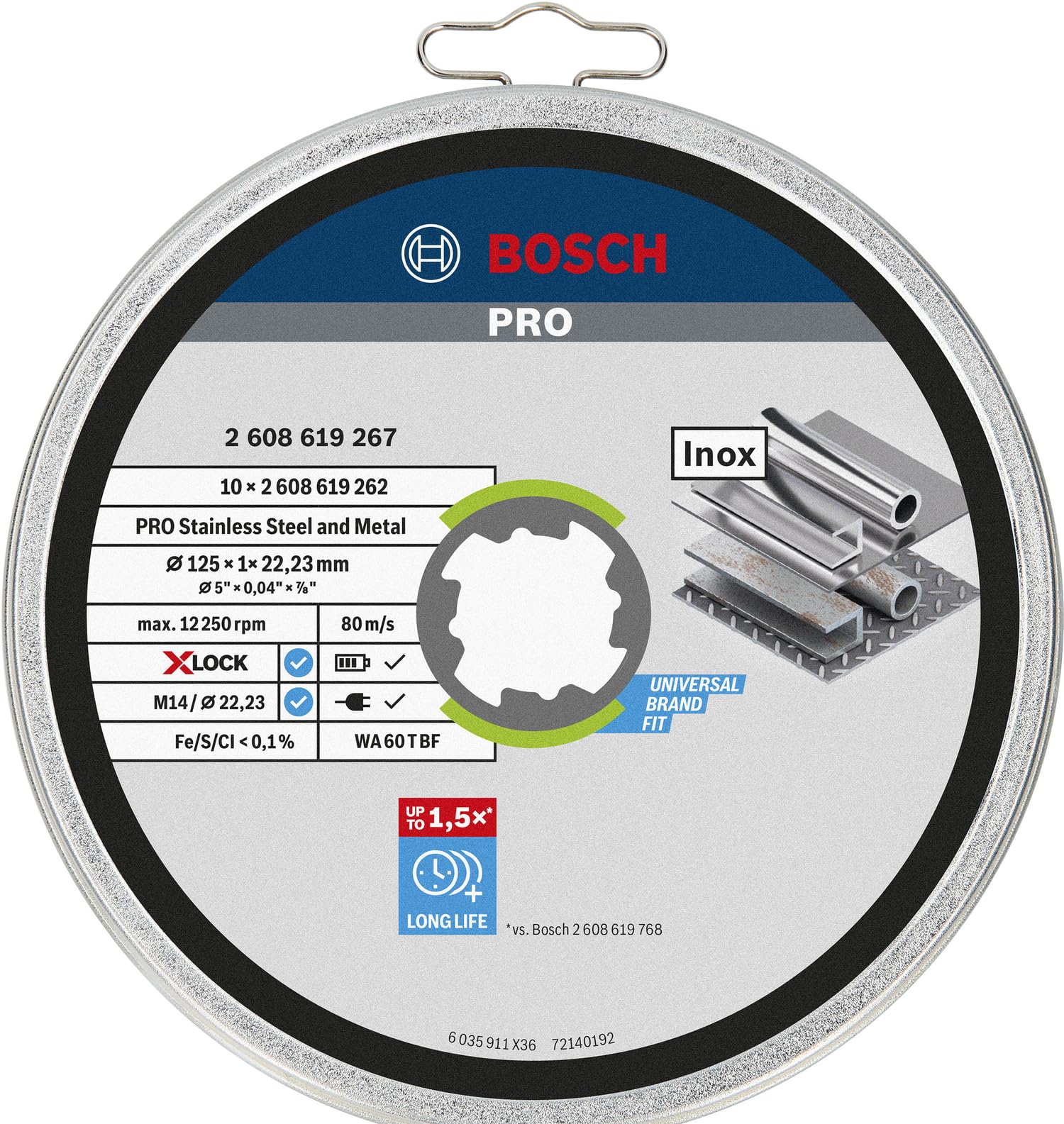 Bosch Disques disque à tronçonner inox 125x1 mm X-Lock x10