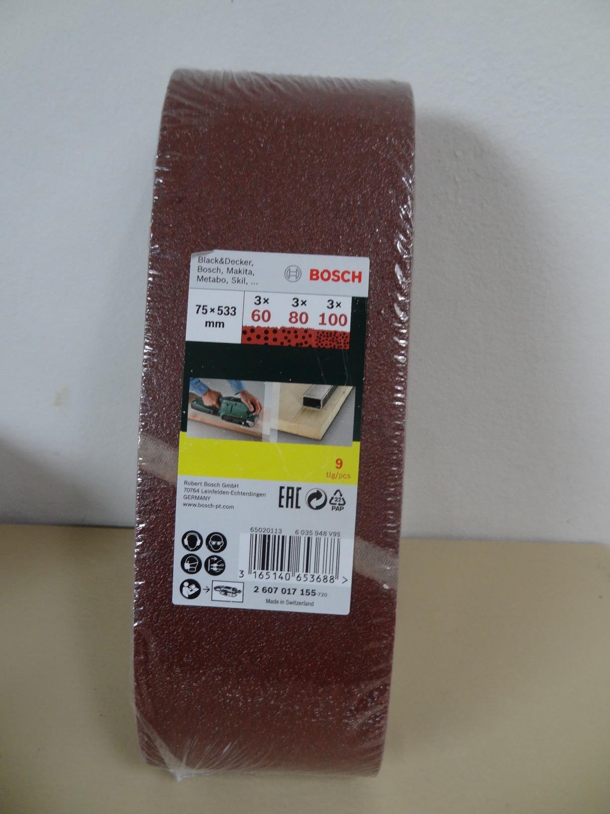 Bosch Kit 9 Bandes Abrasives 75x533 mm Grain 60/80/100