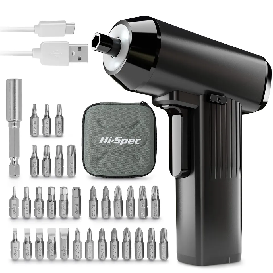 Hi-Spec visseuse sans fil 3,6V noire 33 embouts USB