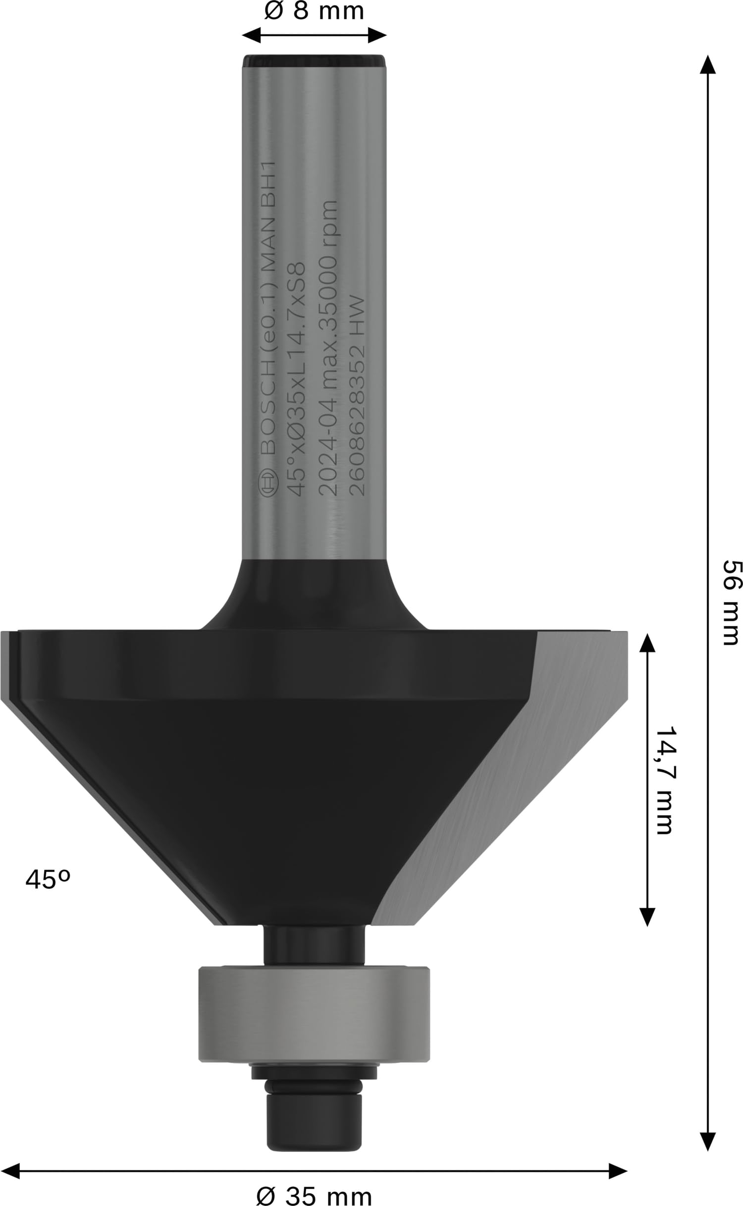 Bosch Fraise à chanfreiner 45° 8mm bois carbure