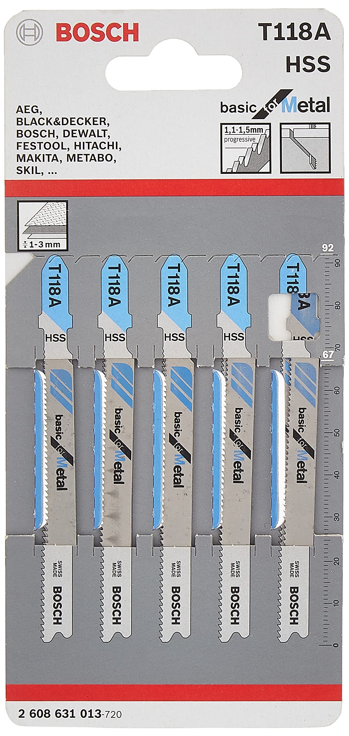 Bosch T 118 AF lame scie sauteuse métal 5 pièces tôle 1-3 mm
