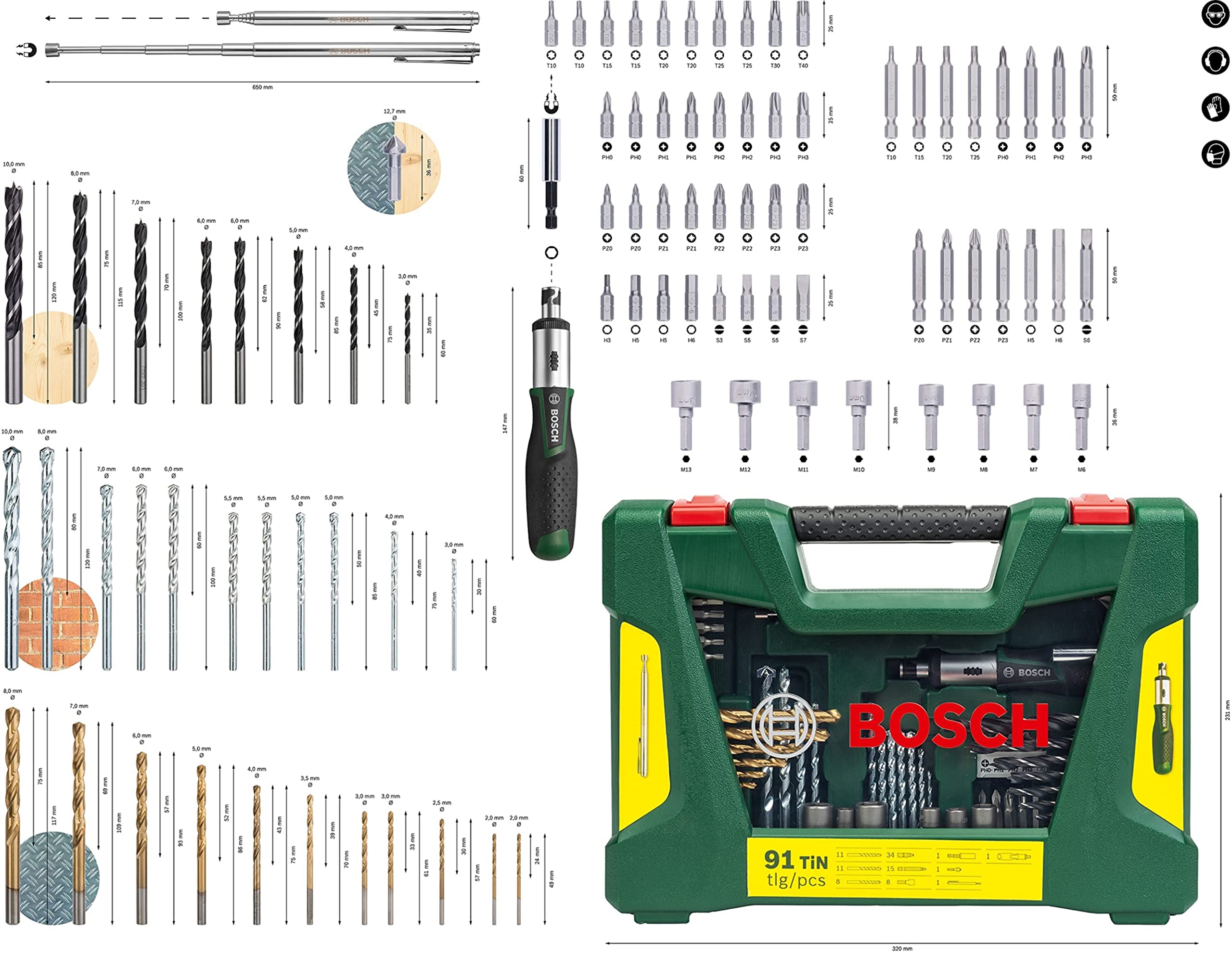 Bosch V-Line coffret forets embouts 91 pièces titane
