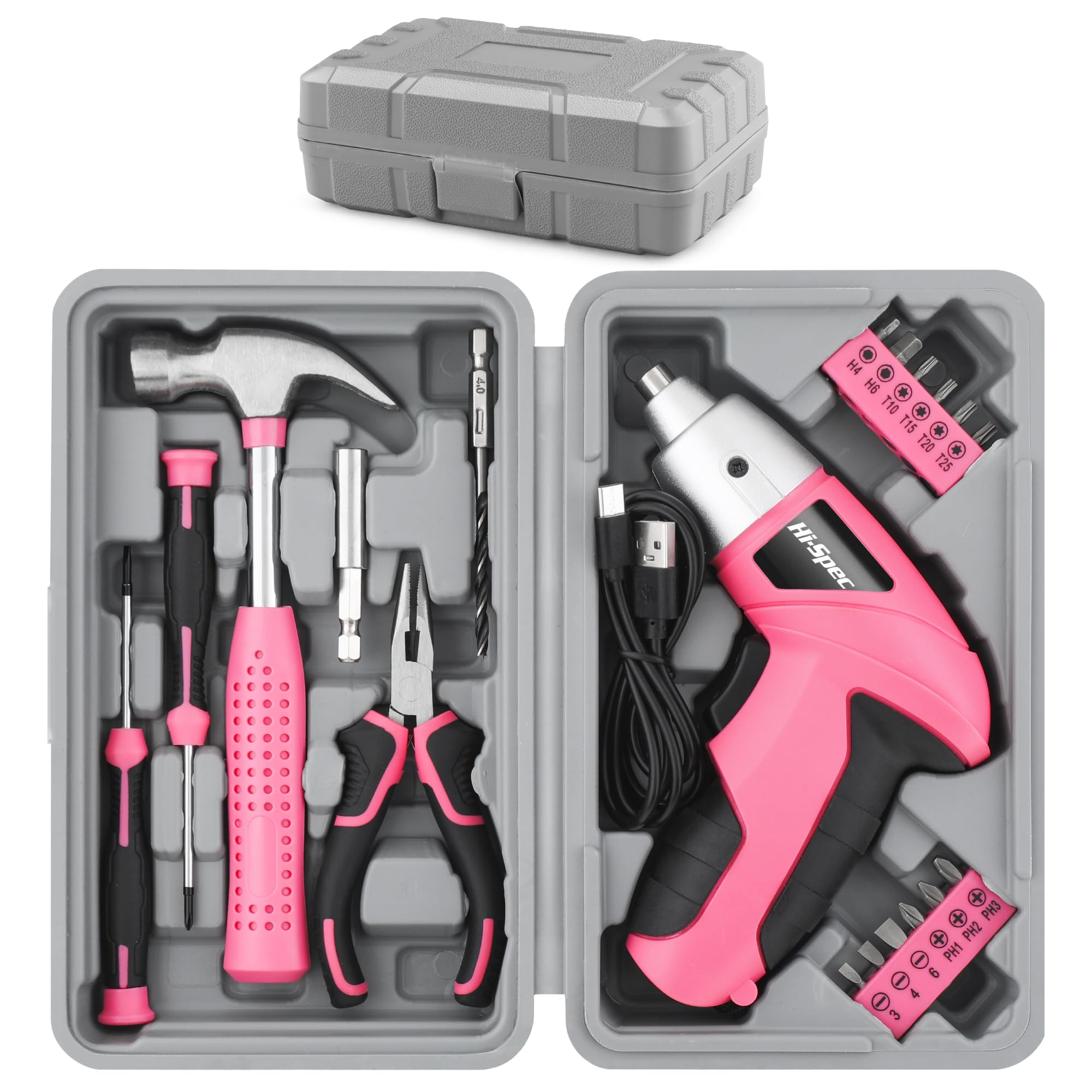 Hi-Spec Cordless Screwdrivers visseuse 3,6V rose+vert 2x19 pcs