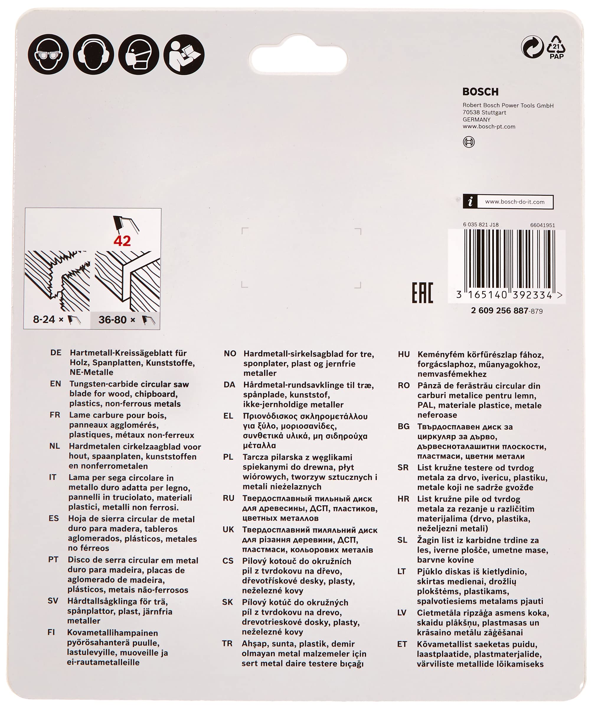 Bosch Lame scie circulaire Special 160 mm 42 dents bois alu