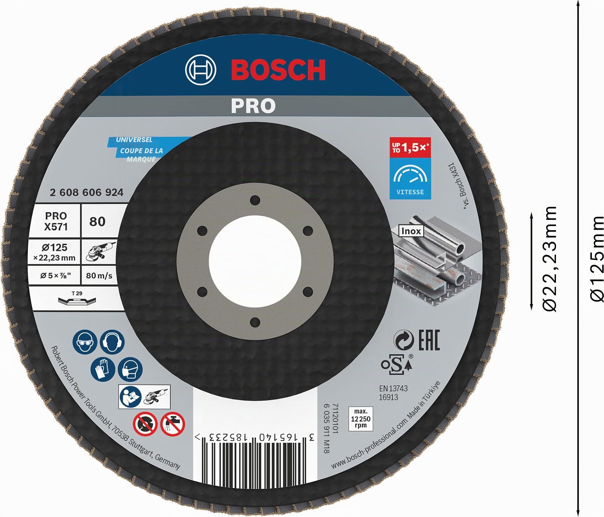 Bosch PRO X571 disque à lamelles 125 mm grain 80 inox