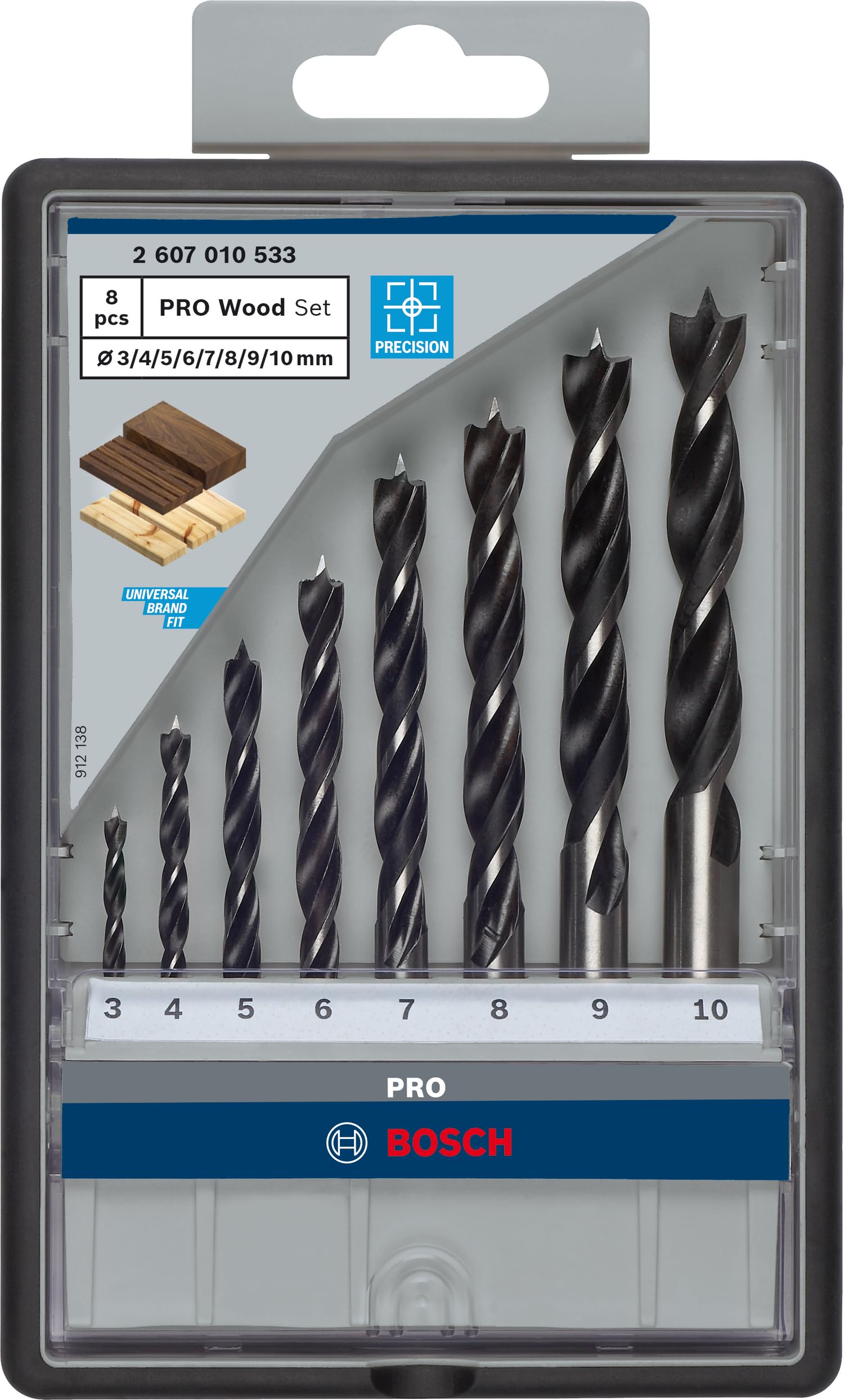Bosch PRO Wood coffret forets bois 8 pcs 3-10 mm