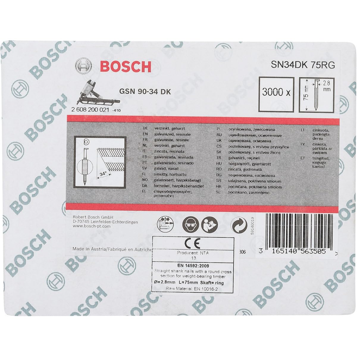 Bosch PRO SN34CH R clous bande 90 mm 2500 pcs galvanisé