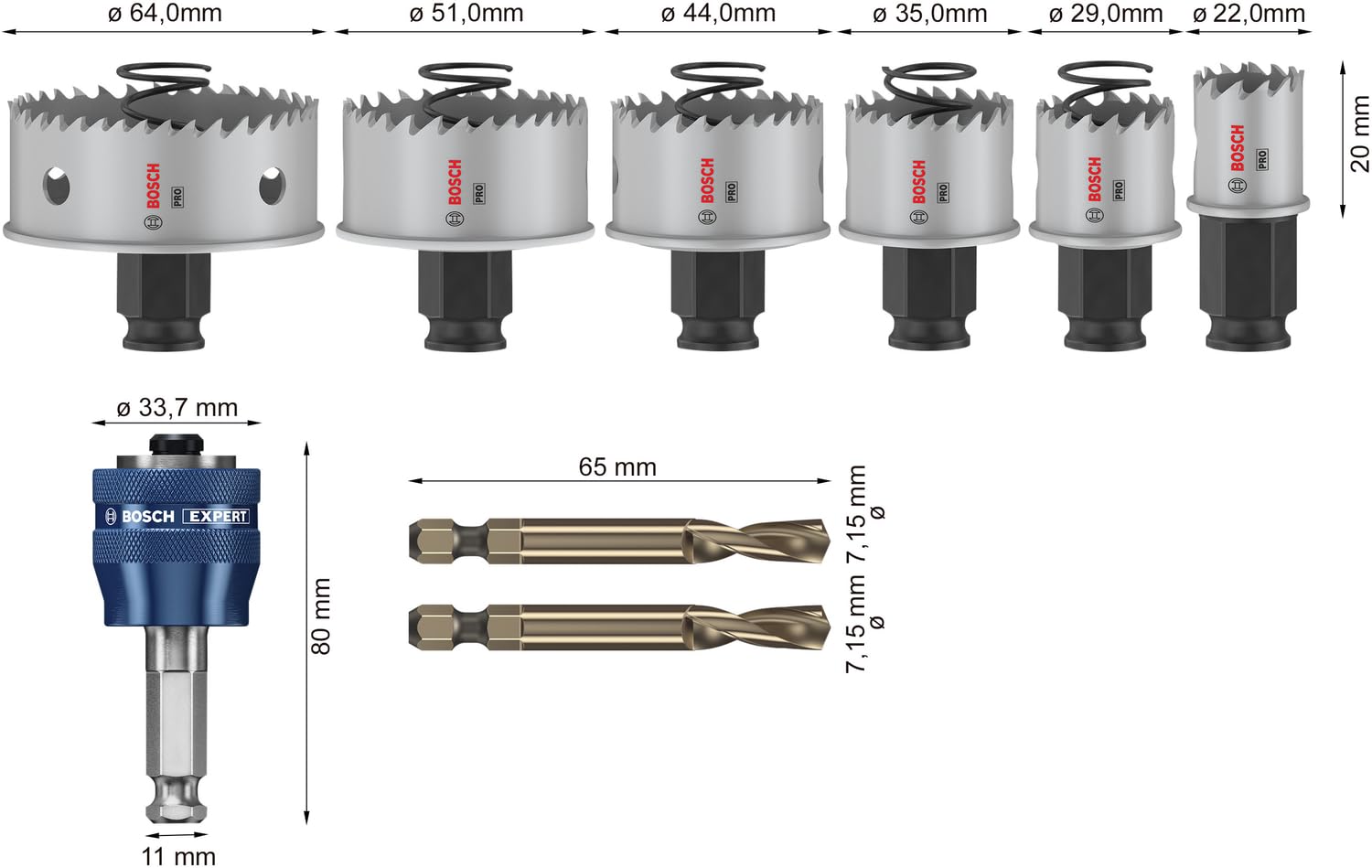 Bosch PRO Sheet Metal coffret 8 scies trépans 22-64 mm