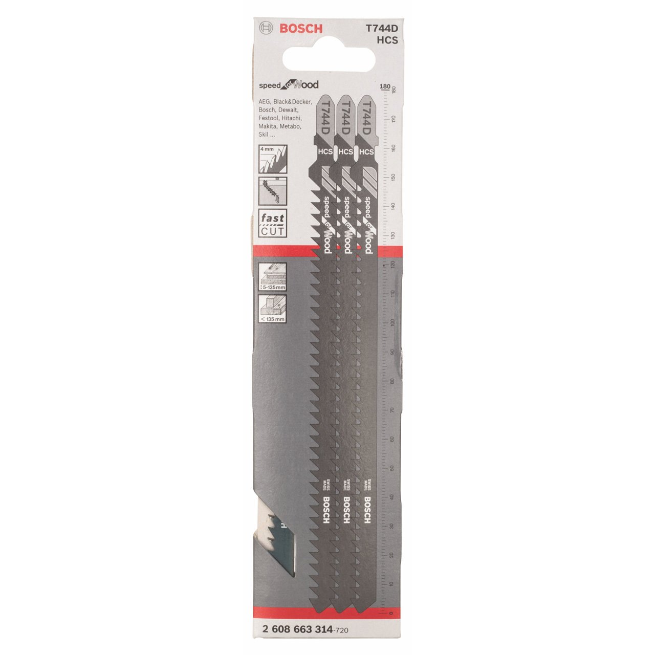 Bosch T744D Lames Scie Sauteuse Speed Wood 180 mm 3 pcs