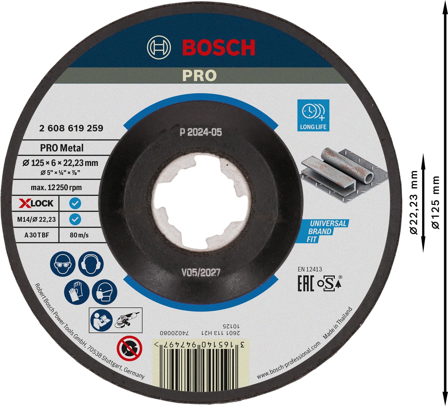 Bosch PRO Metal Disque abrasif 125 mm X-LOCK meulage acier