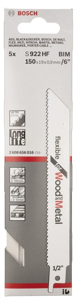 Bosch S922HF Lame scie sabre multi-matériaux 150 mm lot de 5