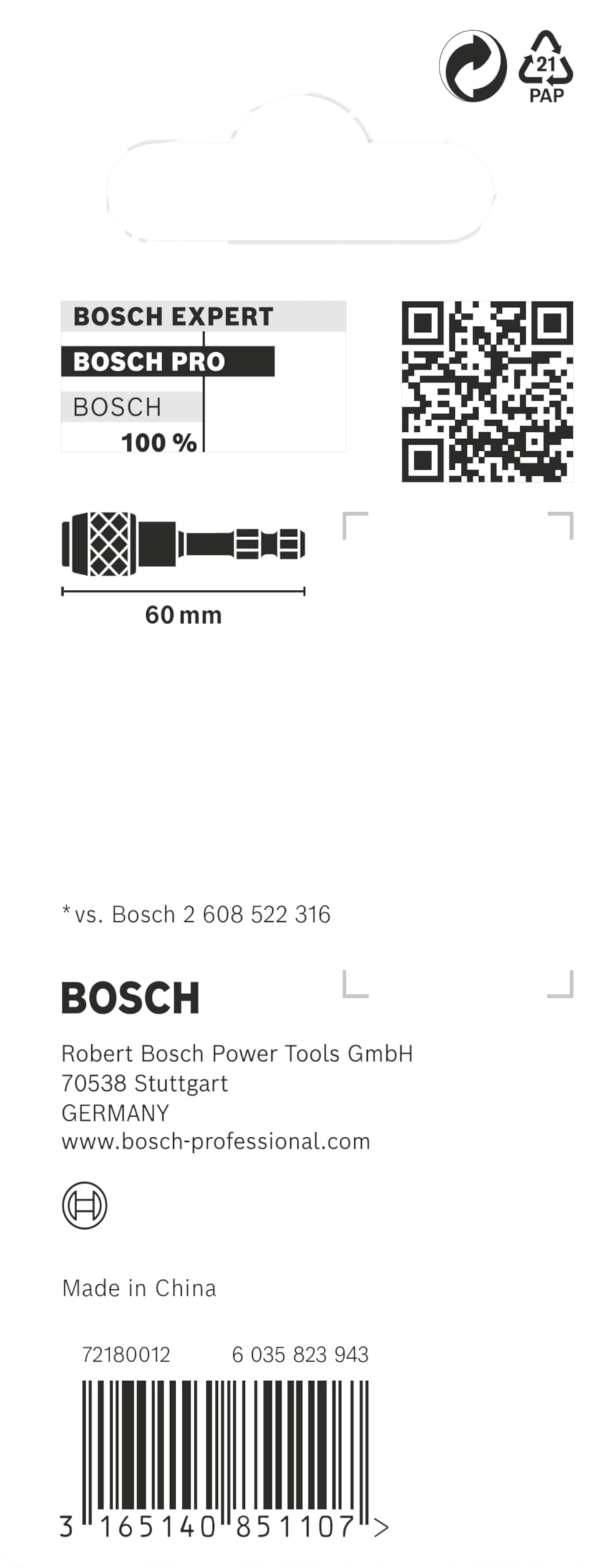 Bosch Porte-embouts PRO Impact Quick Change 60 mm 1/4"