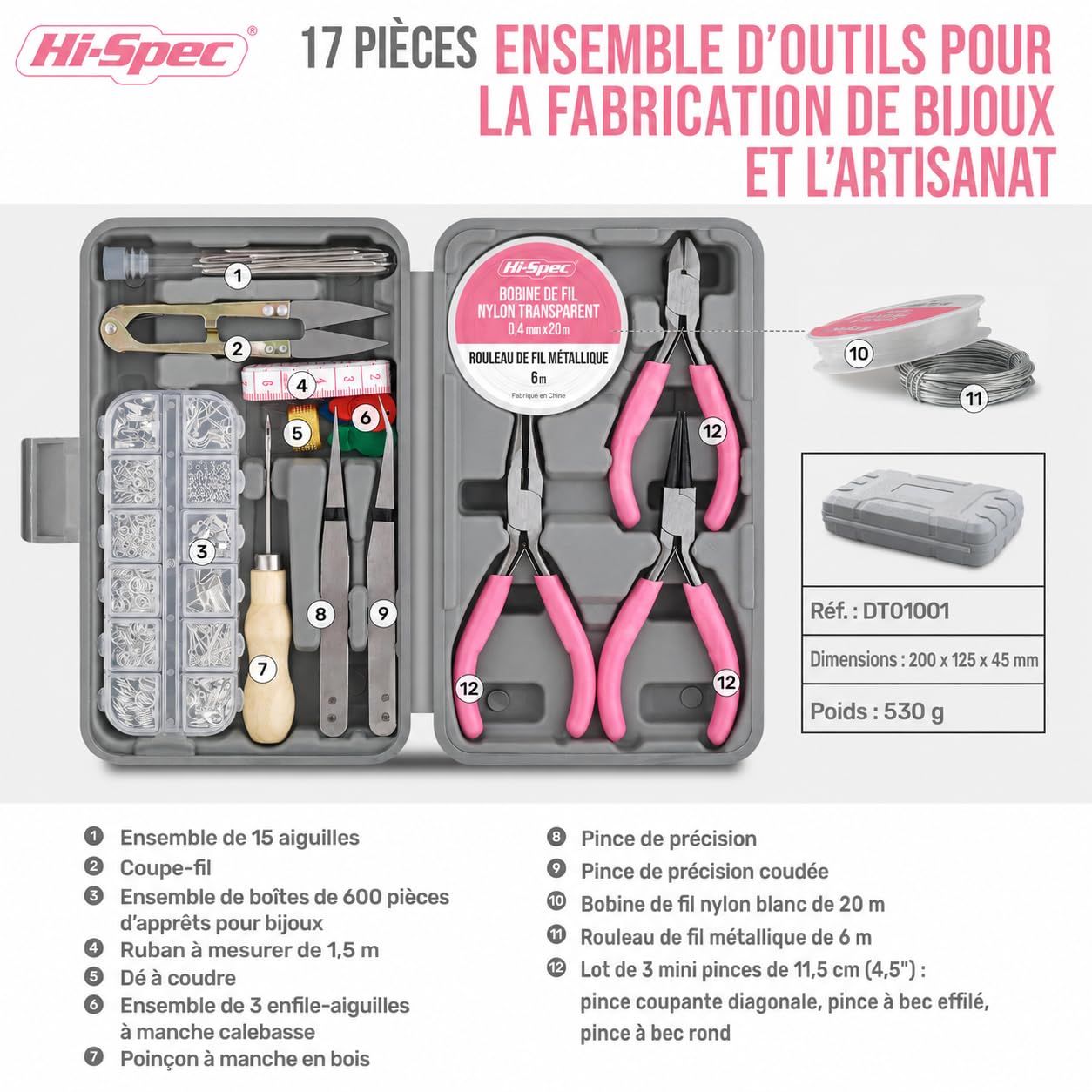 Hi-Spec Kit bijoux 17 outils + 600 accessoires pinces