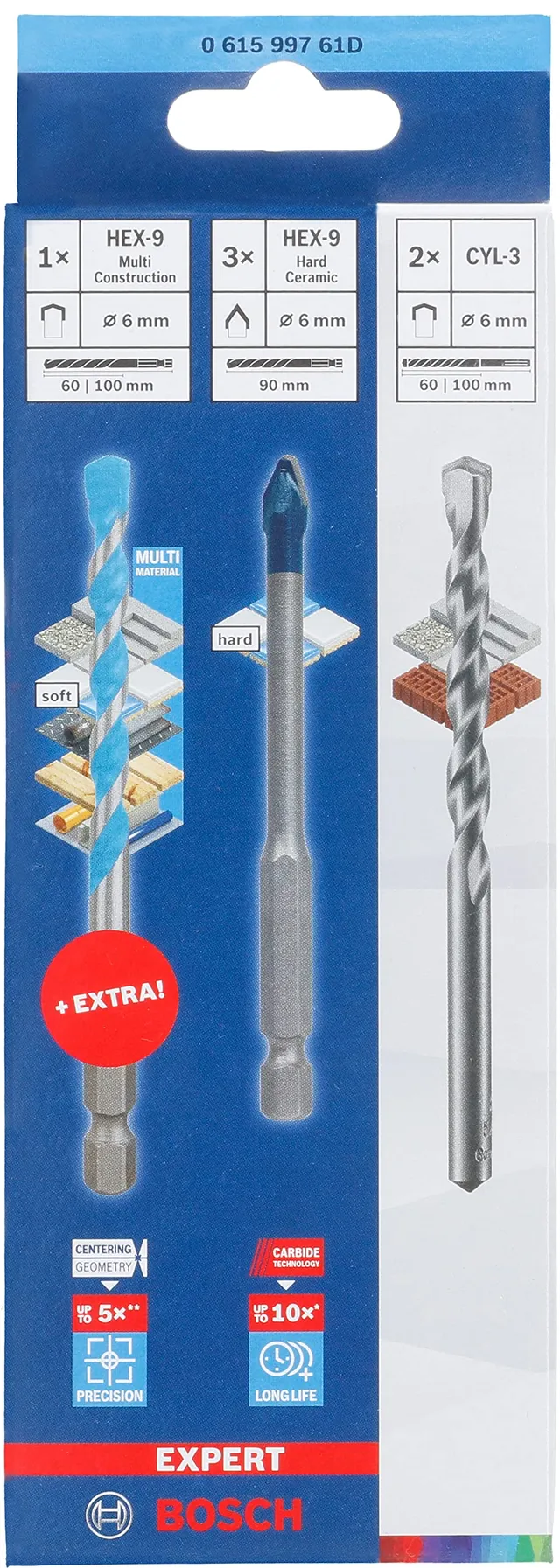 Bosch Expert HEX-9 coffret 5 forets carrelage dur + 6 mm