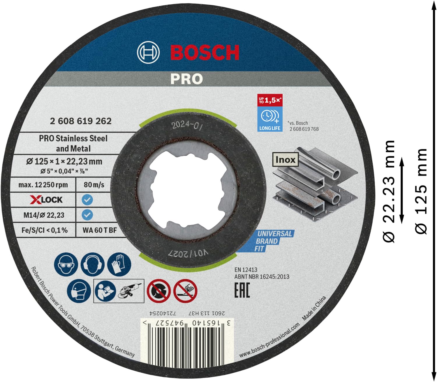 Bosch Disques disque à tronçonner inox 125x1 mm X-Lock x10